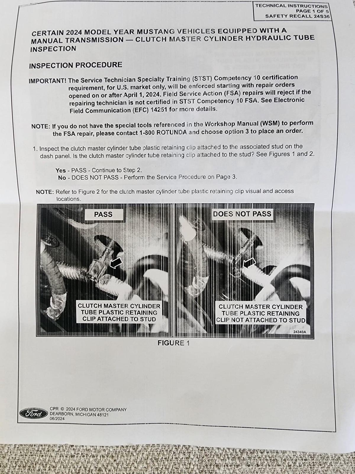 S650 Mustang Recall 24S36 - Leaking Hydraulic Clutch Pressure Line 1