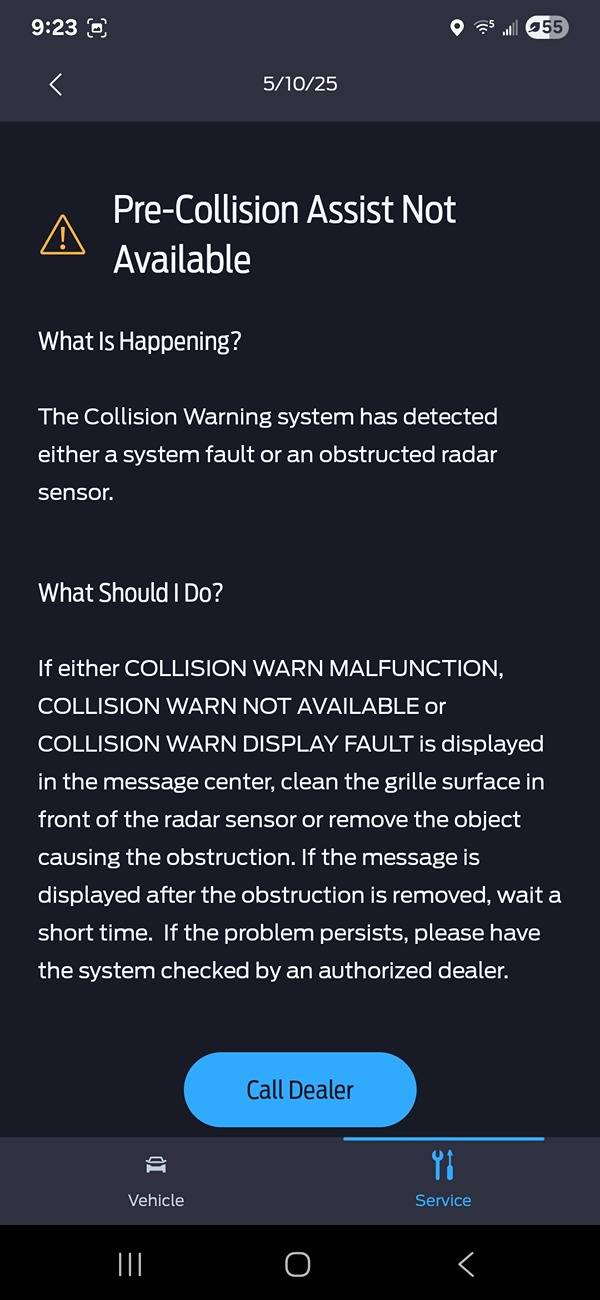 S650 Mustang Front camera fault service requested? 1000013571
