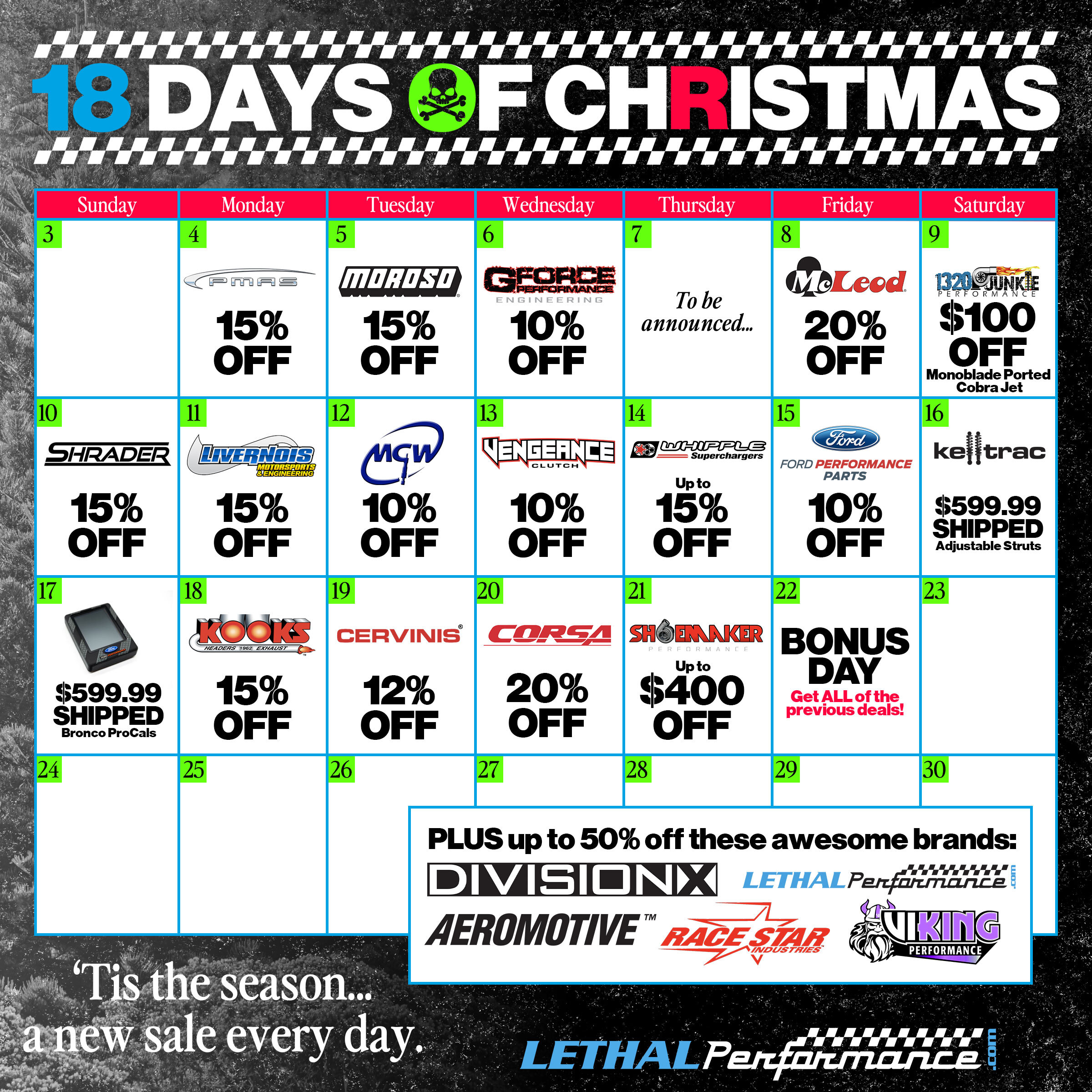 S650 Mustang Lethal Perfomance's 18 Days of Christmas SALES START NOW!! 12DaysCalendar