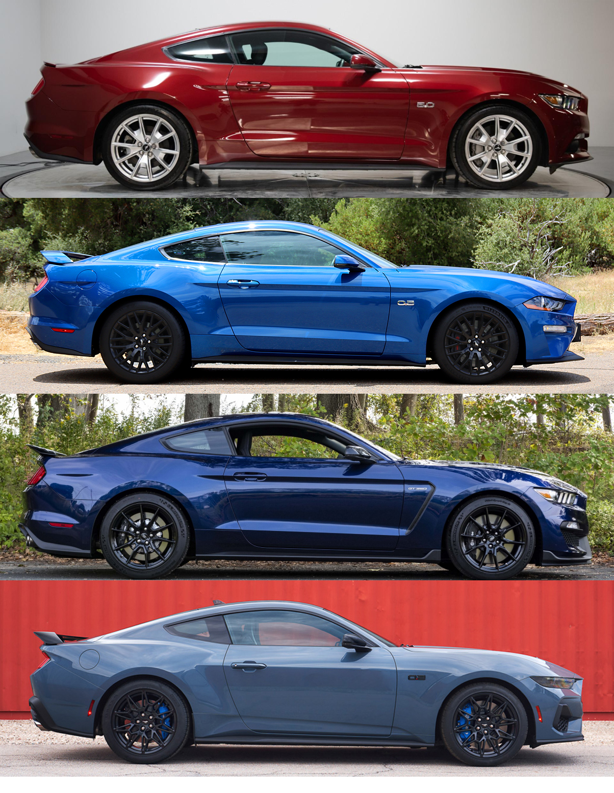 S650 Mustang S650 v S550 Mustang GT front end comparison 15GT-18GT-18GT350-24GT