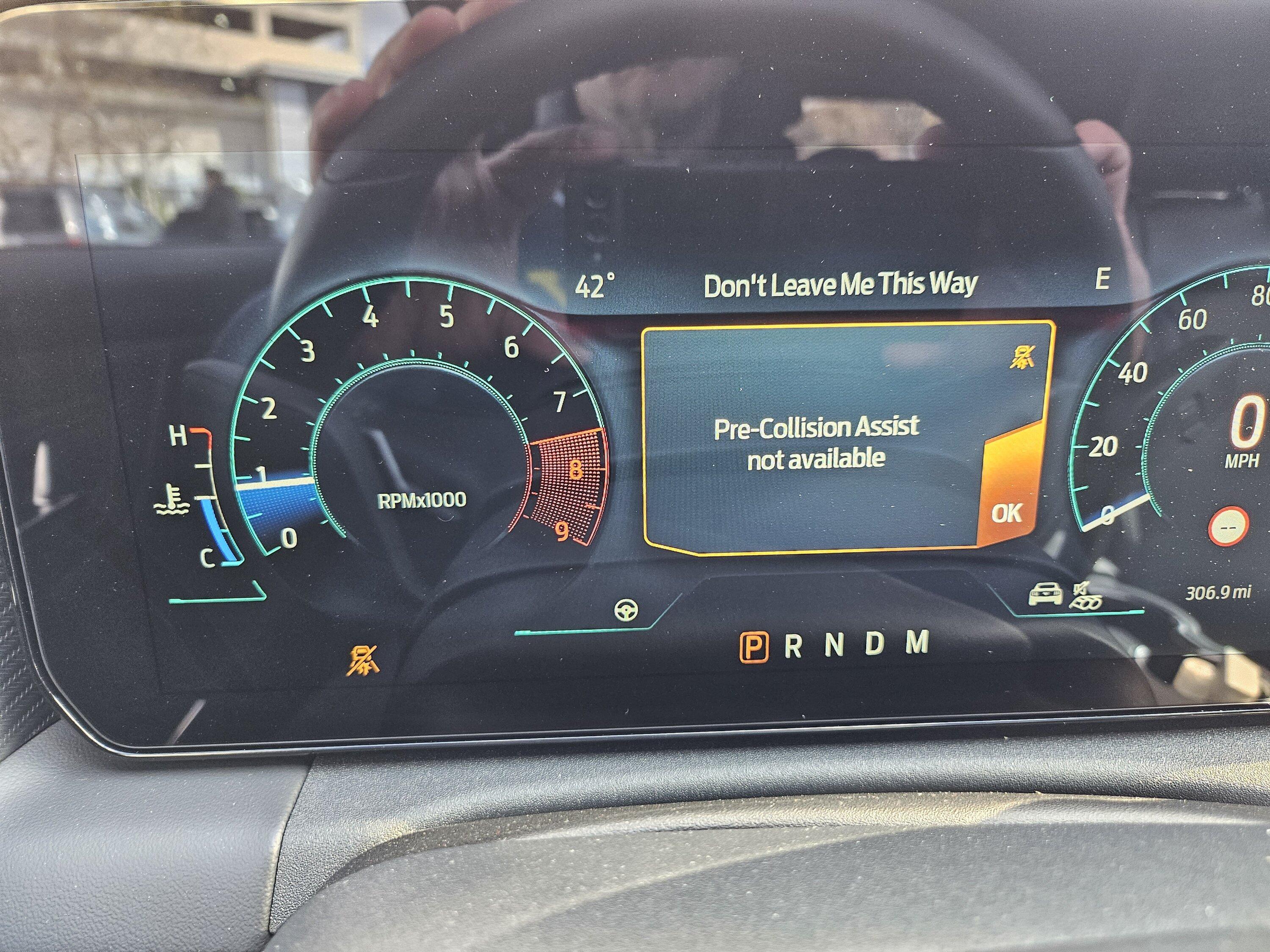 S650 Mustang Pre-Collision Assist Not Available Warning 20231128_123941