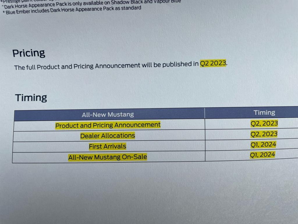 S650 Mustang What are you ordering? 2024 Mustang Au TIMING  UPDATE 29mar23
