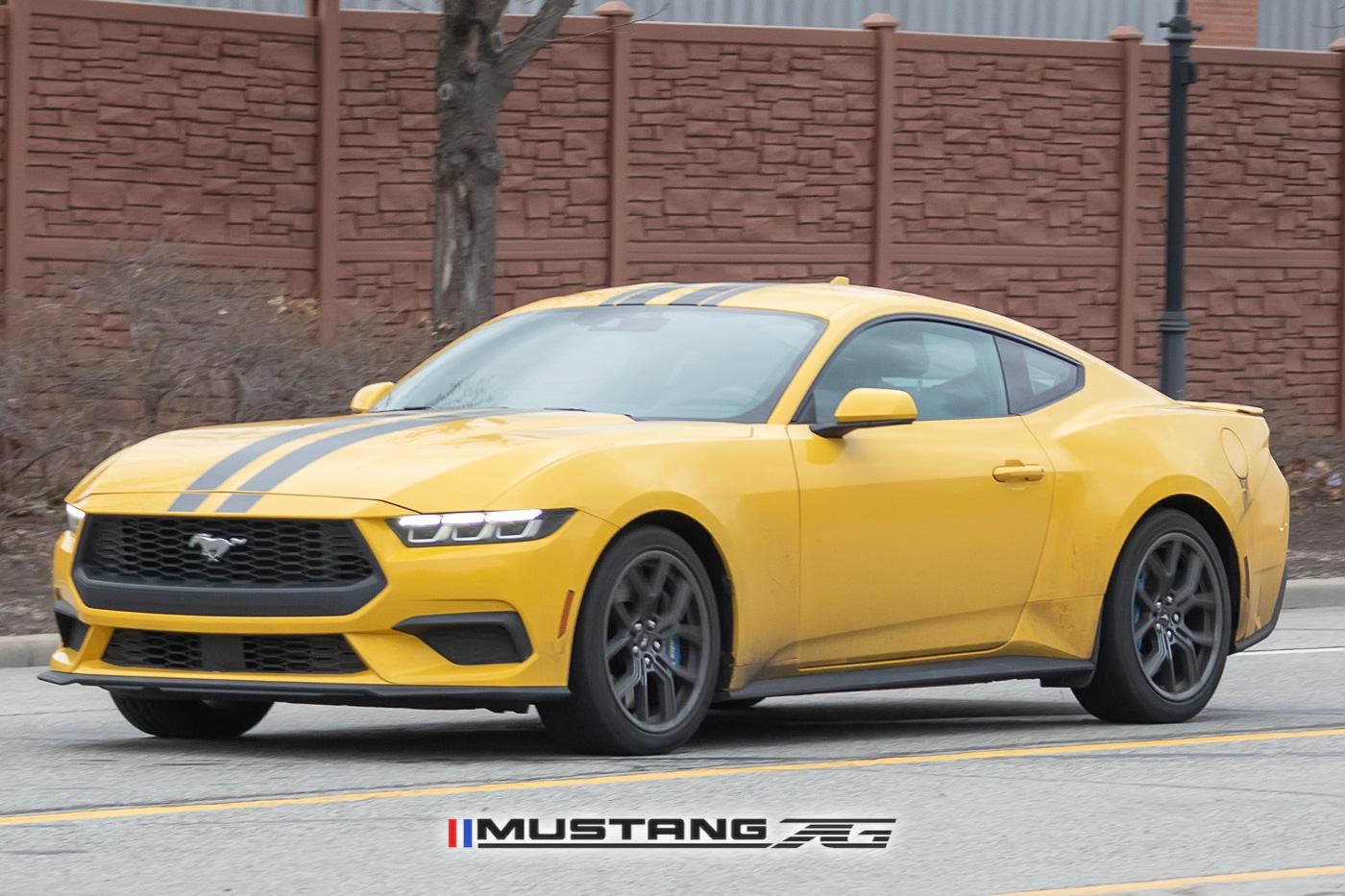 S650 Mustang Racing Stripes Spied on Yellow Splash 2024 Mustang GT & EcoBoost (S650) 2024-mustang-ecoboost-s650-yellow-splash-racing-stripes-2