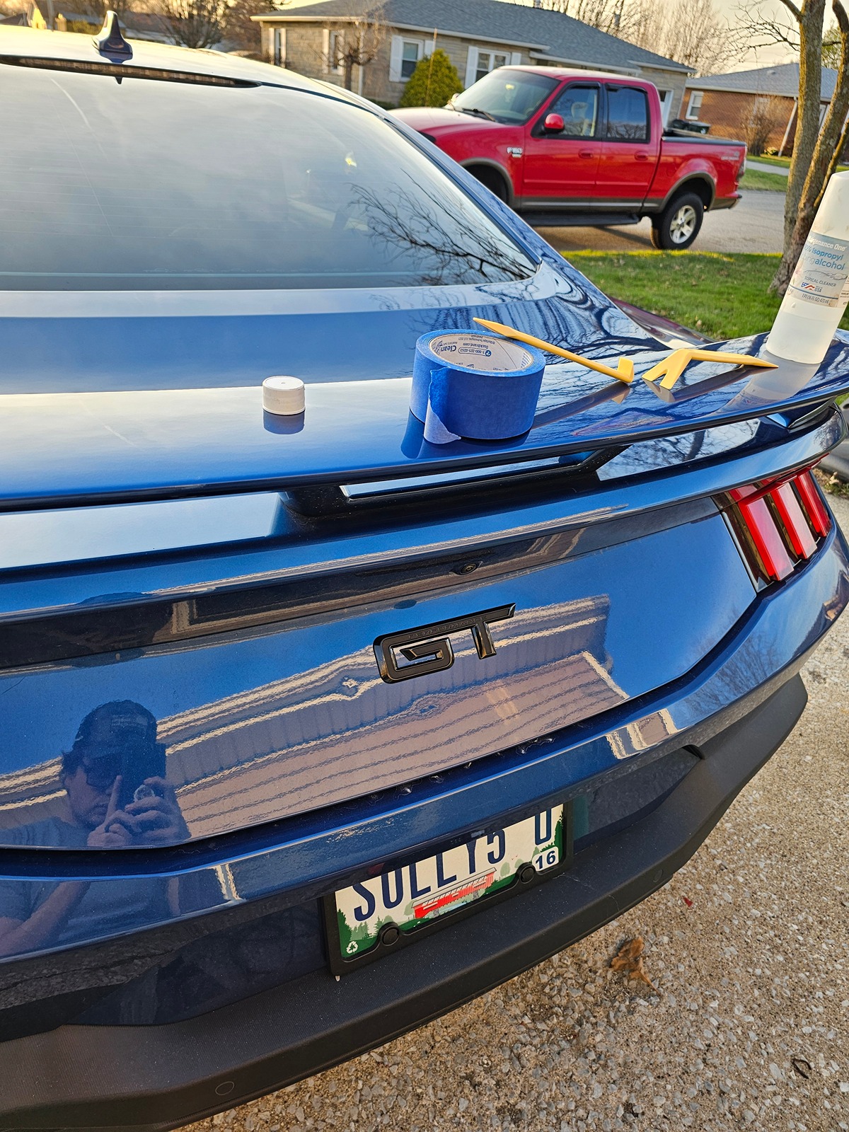 S650 Mustang Annoyed... dented decklid replacing the GT Badge 20240312_191754