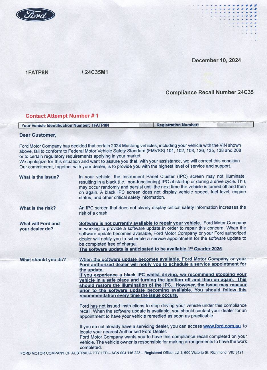S650 Mustang Australia - 24C35 S650 Recall and Service Action Lookup 24C35 Recall scan