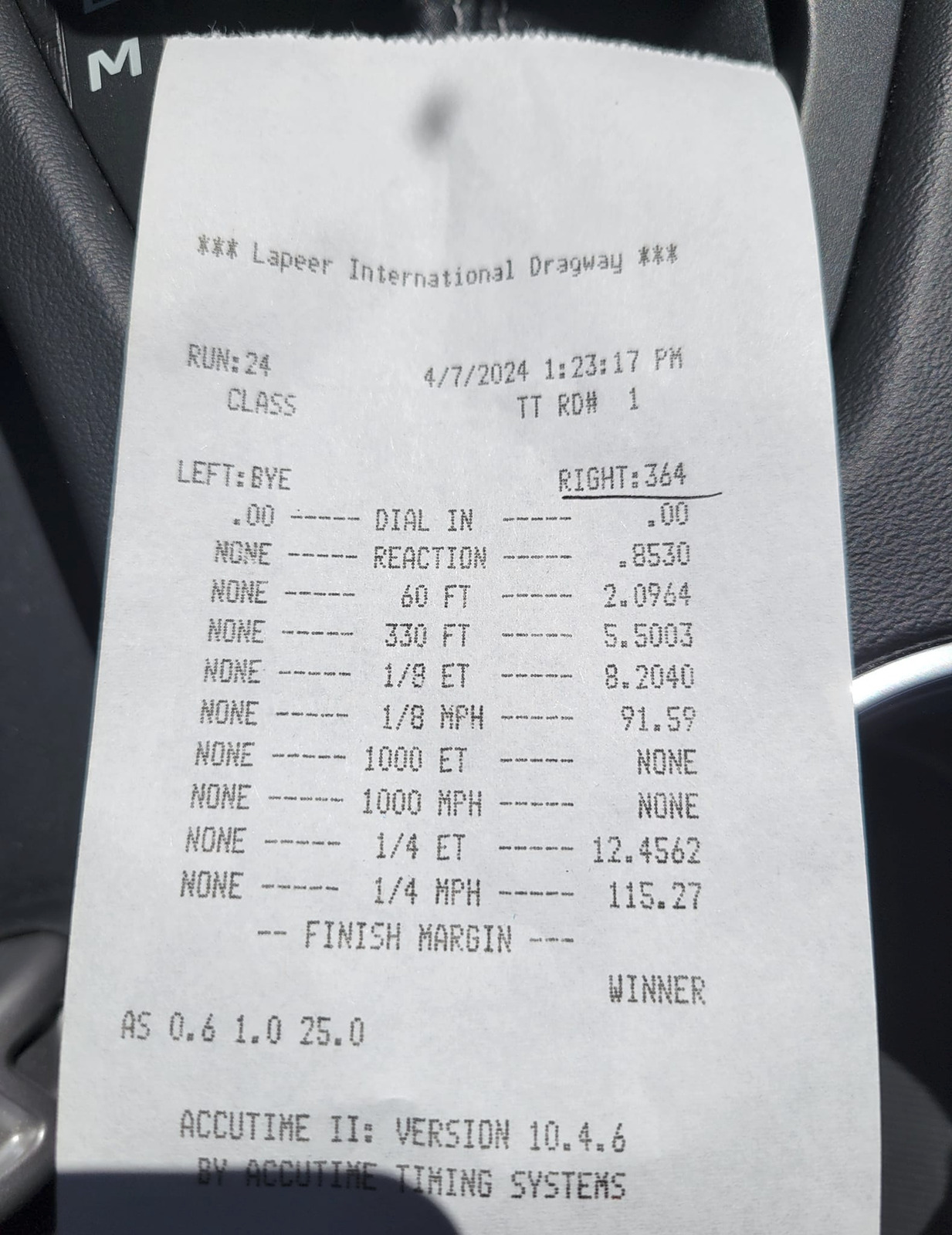 S650 Mustang 1/4 Mile Times 4-7-2024 pass