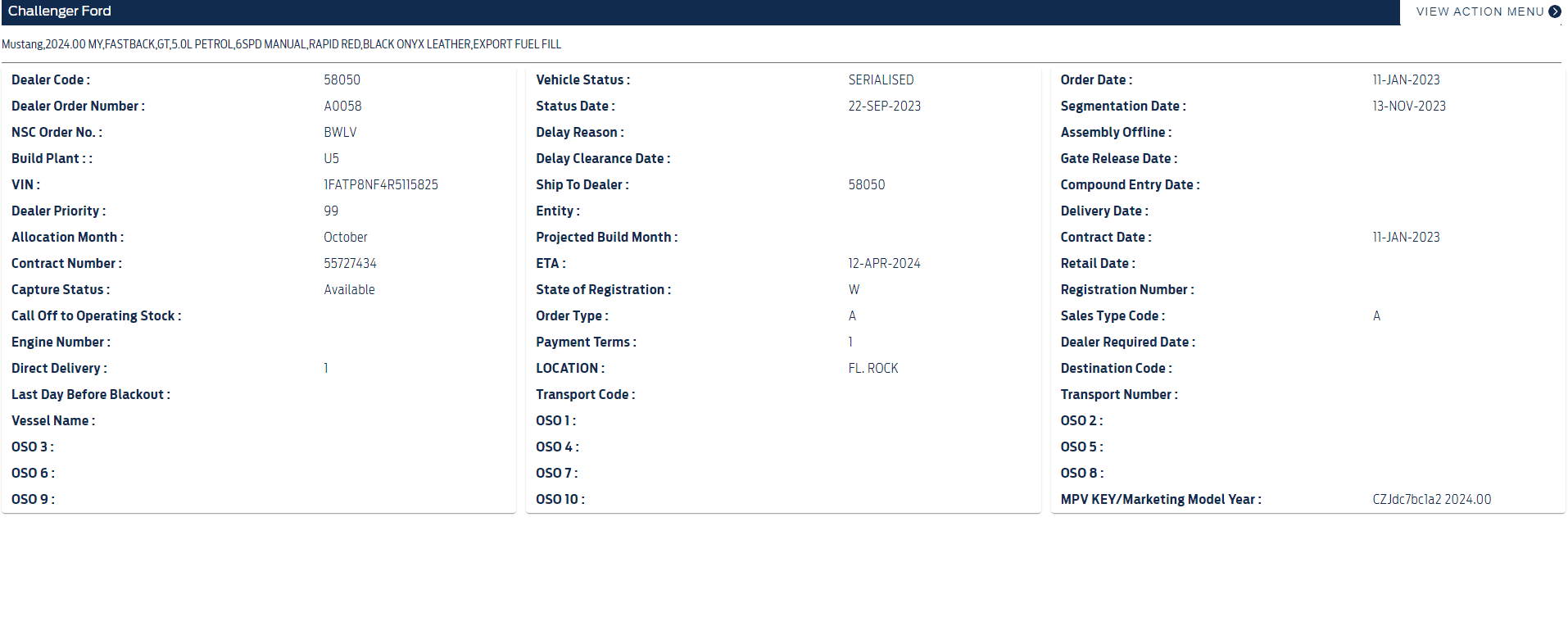 S650 Mustang 2024 Mustang Australia (AU) Pricing and Timing Schedule Capture