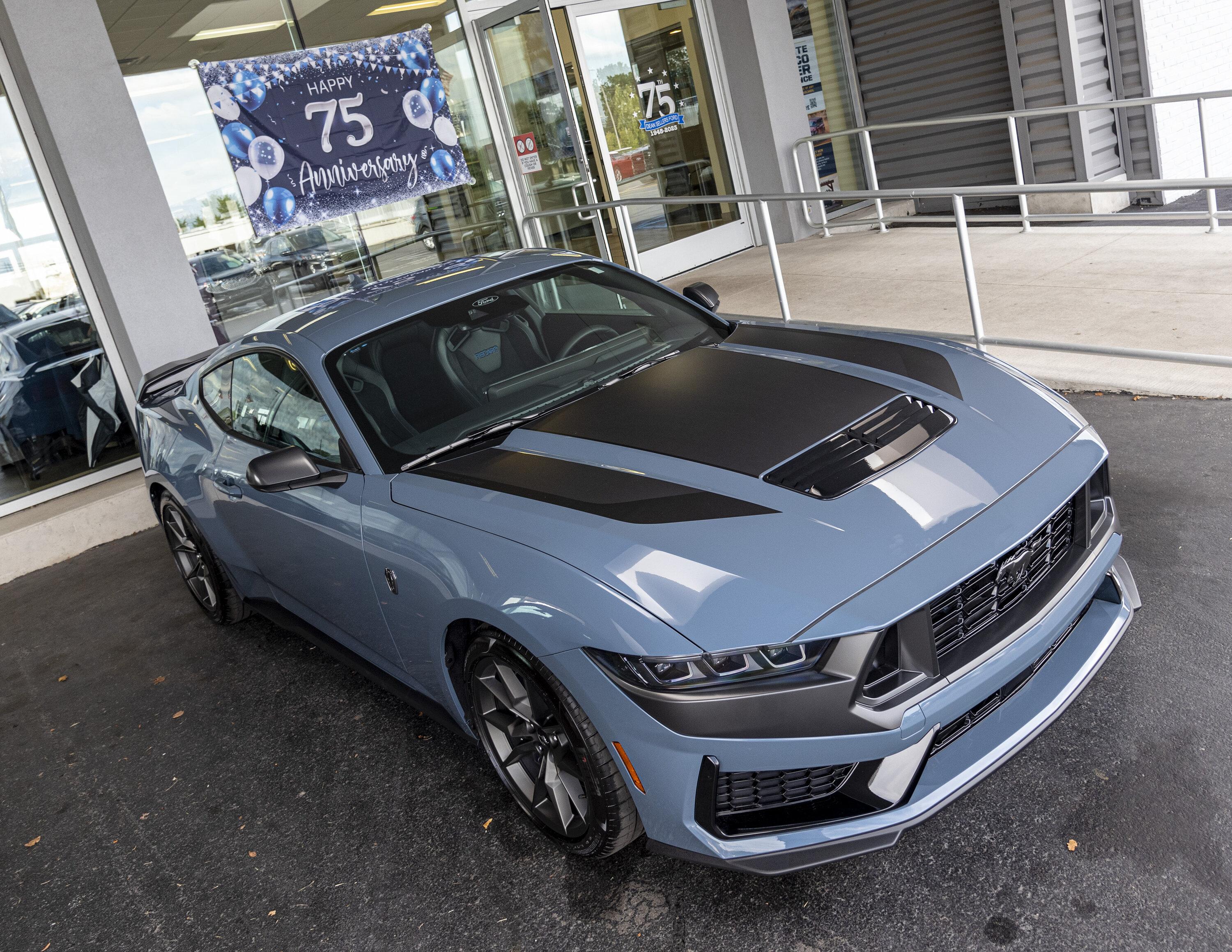 S650 Mustang 2024 Dark Horse Vapor Blue Metallic (600A, manual, Recaro seats) - Cincinnati, OH Dark Horse 3 Quarters Front 9 19 2023