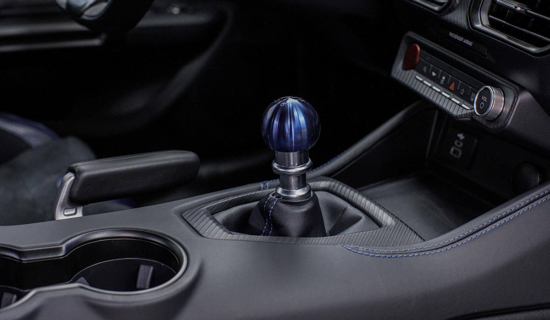 S650 Mustang New 2024 Mustang Dark Horse details: color-shifting Blue Ember paint, stripe options, interior look Dark Horse Manual Shift Knob 2