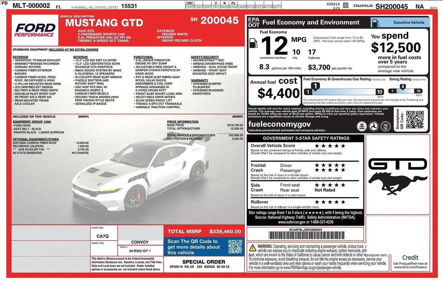 S650 Mustang Mustang GTD window sticker FB_IMG_1749584522543