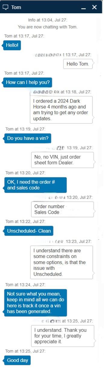 S650 Mustang Latest update on Dark Horse order. Ford Chat-27JUL23 
