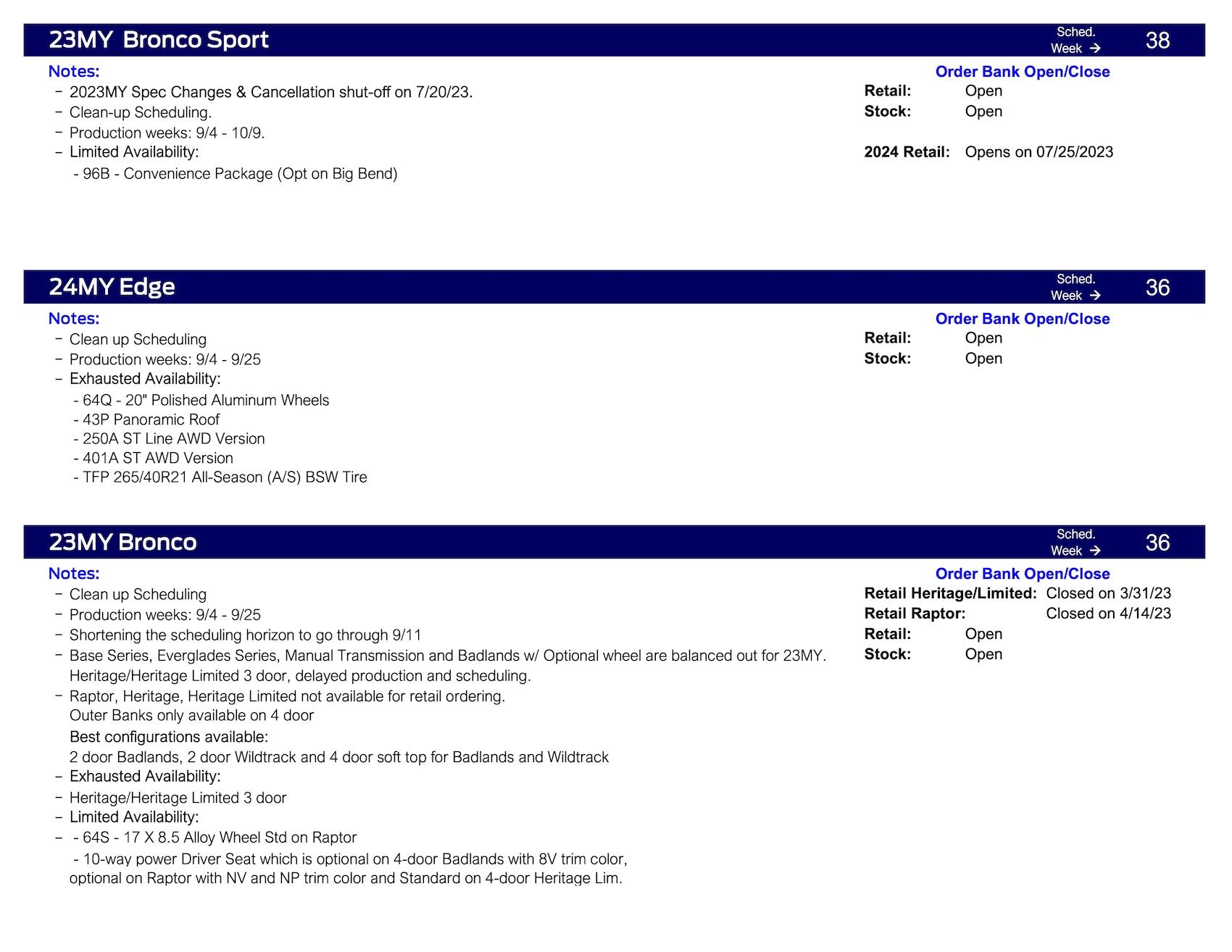 S650 Mustang Mustang Clean-up Scheduling This Week (7/27/23) for Production Weeks 9/4 - 9/25 Ford Scheduling Information - 7.24.23-2