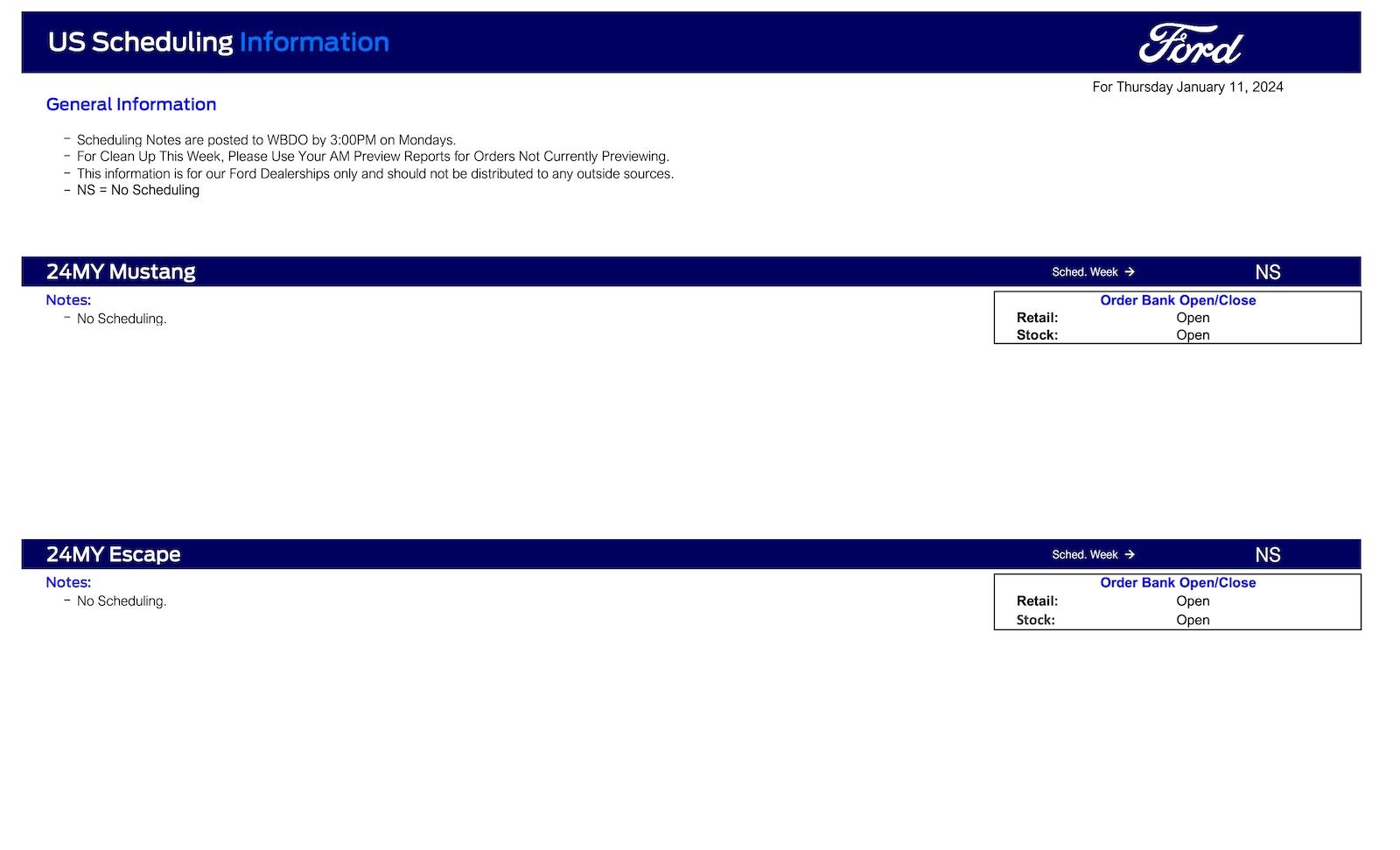 S650 Mustang 2024 Mustang Not Scheduling This Week (1/11/24) Ford Scheduling Notes - 1.8.24-1