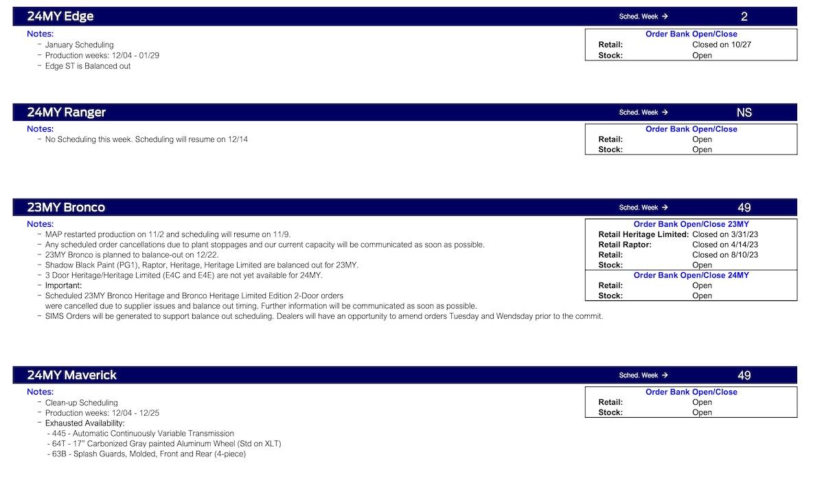S650 Mustang No Mustang Scheduling This Week (11/9/23) Ford Scheduling Notes - 11.6.23-2