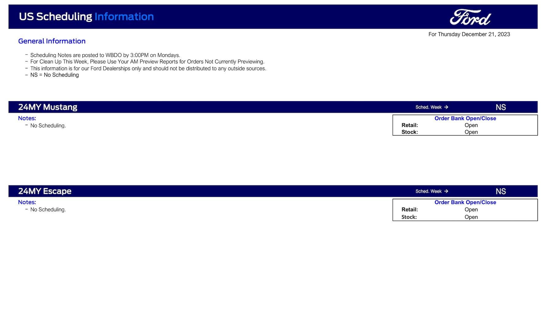 S650 Mustang 2024 Mustang No Scheduling This Week (12/21/23) Ford Scheduling Notes - 12.18.23-1