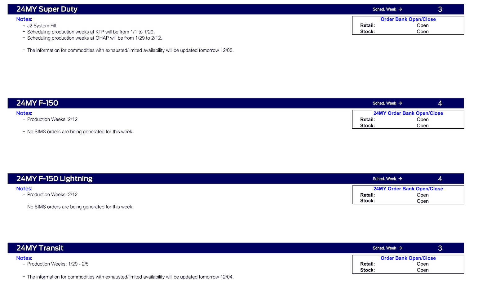 S650 Mustang 2024 Mustang No Scheduling This Week (12/7/23) Ford Scheduling Notes 12.4.23-4