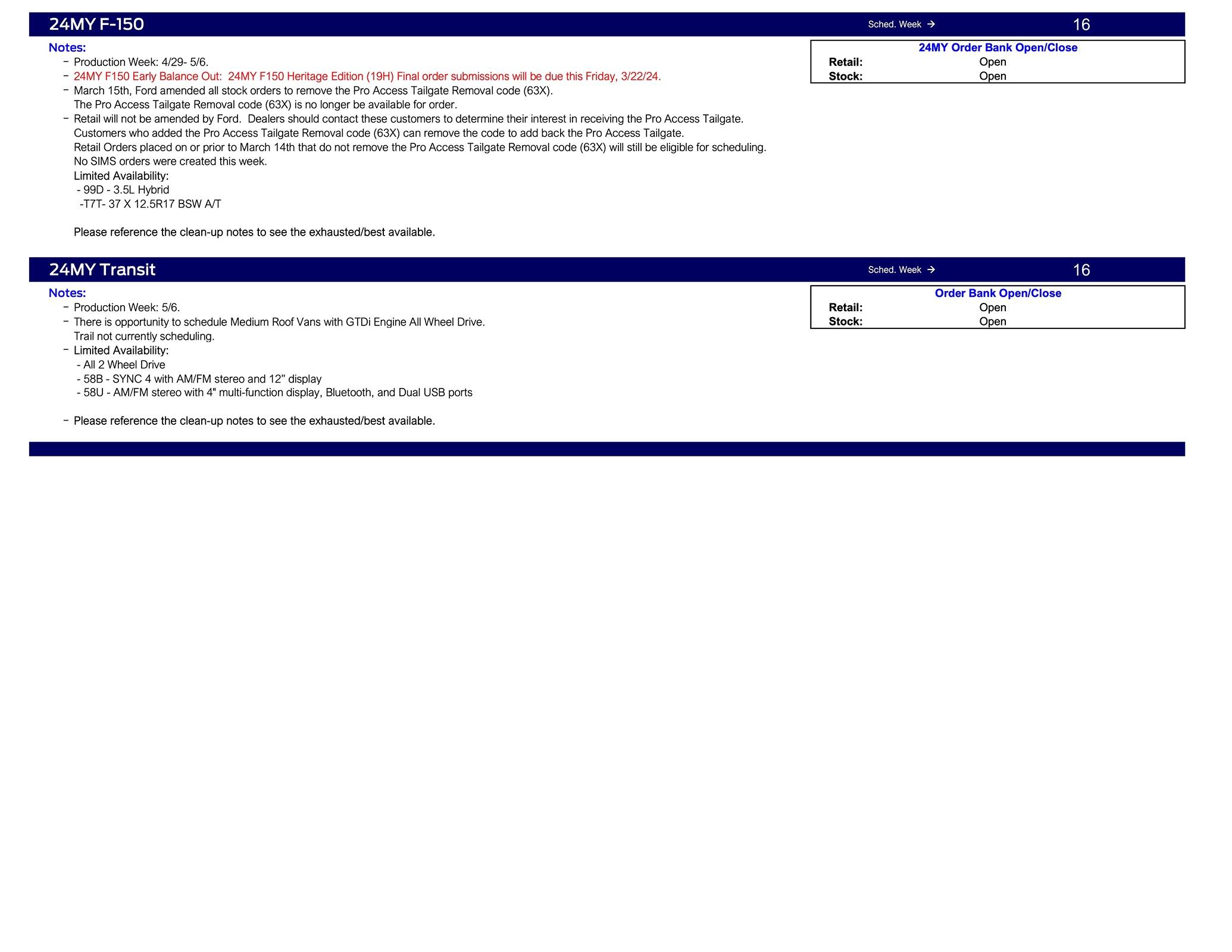 2025 Mustang Scheduling This Week (3/21/24) for Production Weeks 4/29