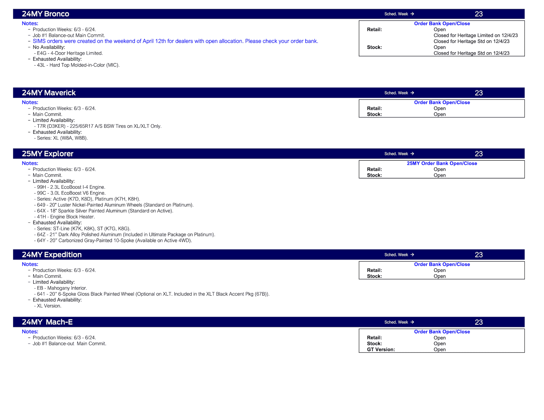 S650 Mustang 2024 Mustang Scheduling This Week (4/18/24) for Production Weeks 6/3 - 6/24 Ford Scheduling Notes - 4.15.24-2