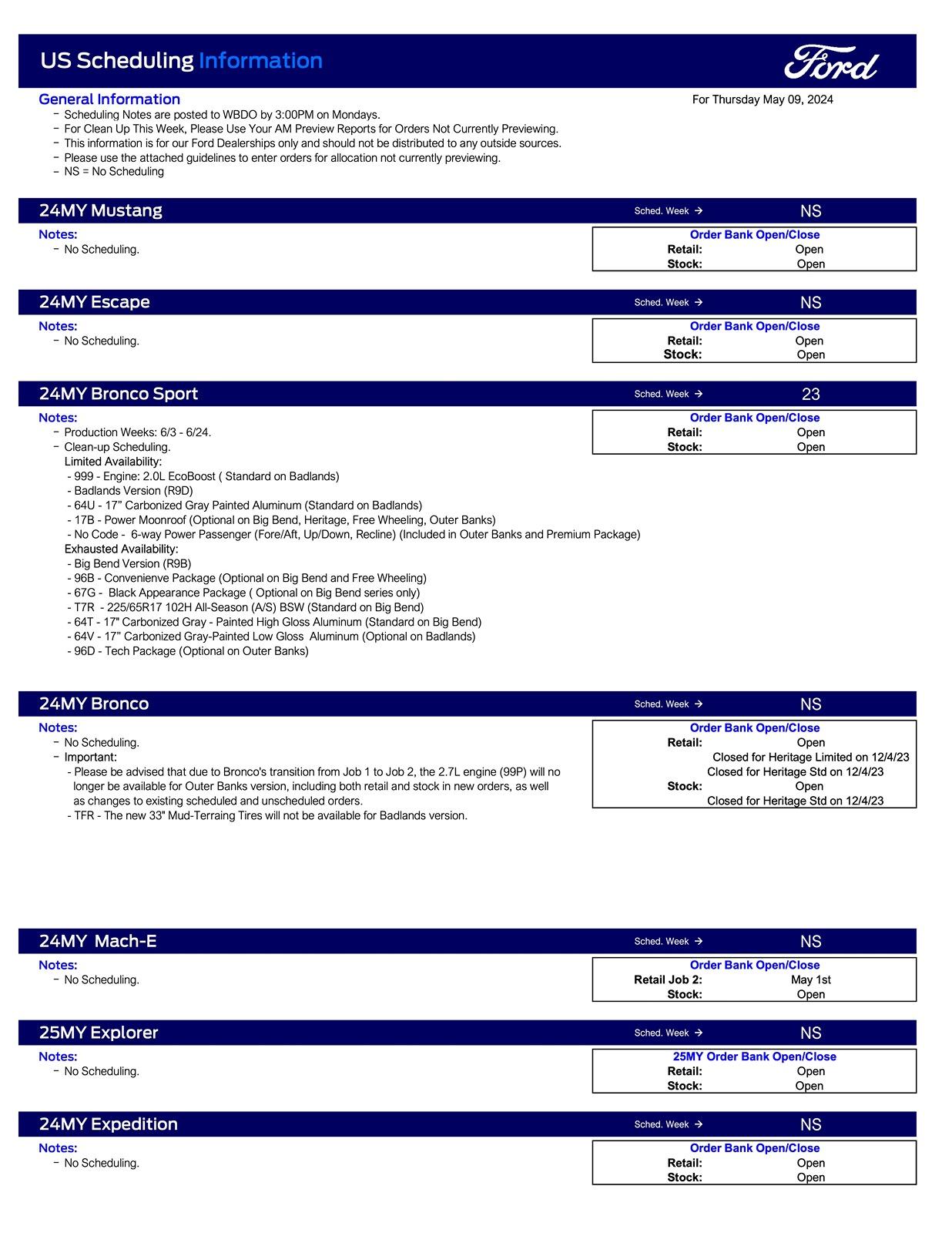 S650 Mustang 2024 Mustang No Scheduling This Week (5/9/24) Ford Scheduling Notes - 5.6.24-1