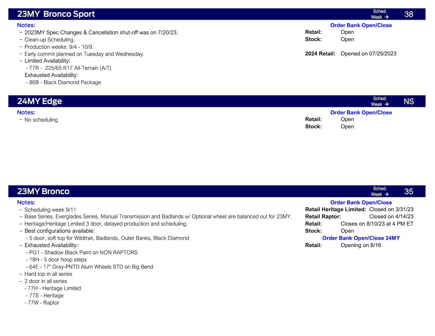 S650 Mustang No Mustang Scheduling This Week (8/10/23) Ford Scheduling Notes 8.7.23-2