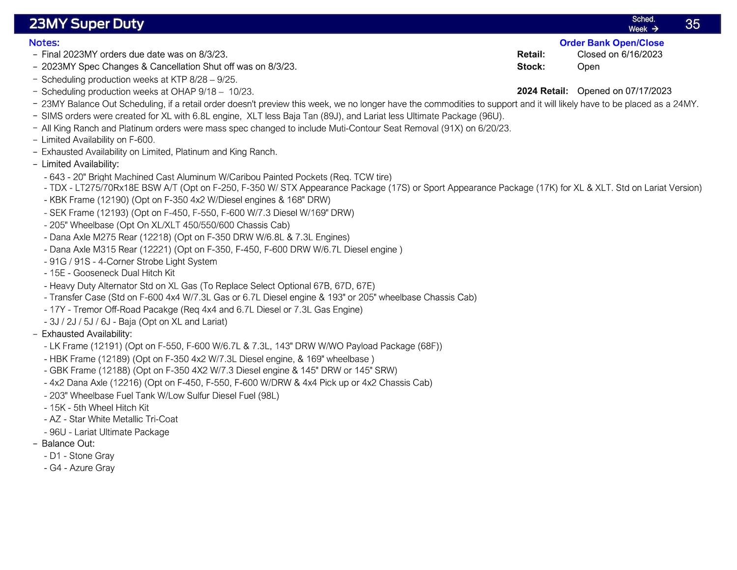 S650 Mustang No Mustang Scheduling This Week (8/10/23) Ford Scheduling Notes 8.7.23-4