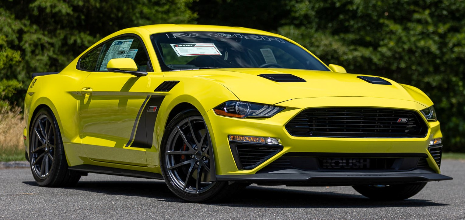 S650 Mustang Racing Stripes Spied on Yellow Splash 2024 Mustang GT & EcoBoost (S650) Grabber Yellow Roush 1