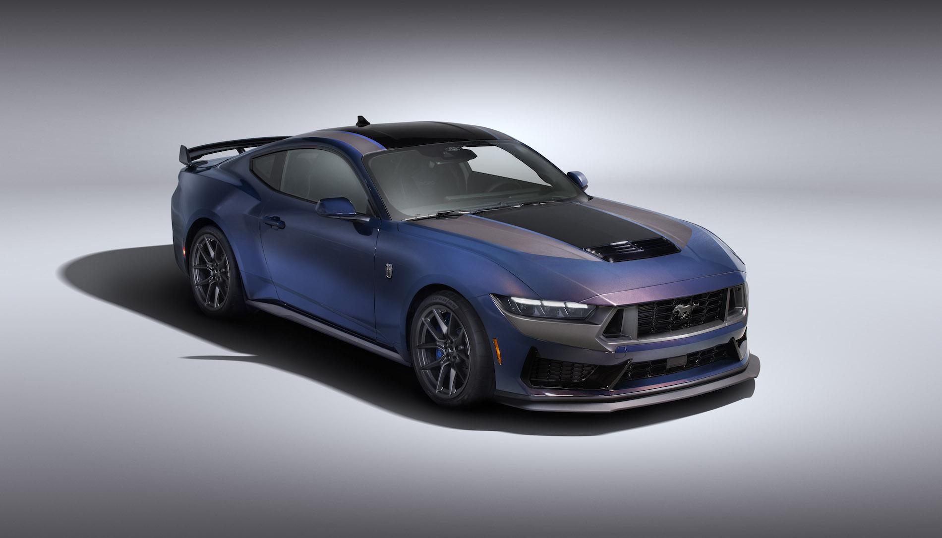 S650 Mustang New 2024 Mustang Dark Horse details: color-shifting Blue Ember paint, stripe options, interior look HERO 10 FINAL