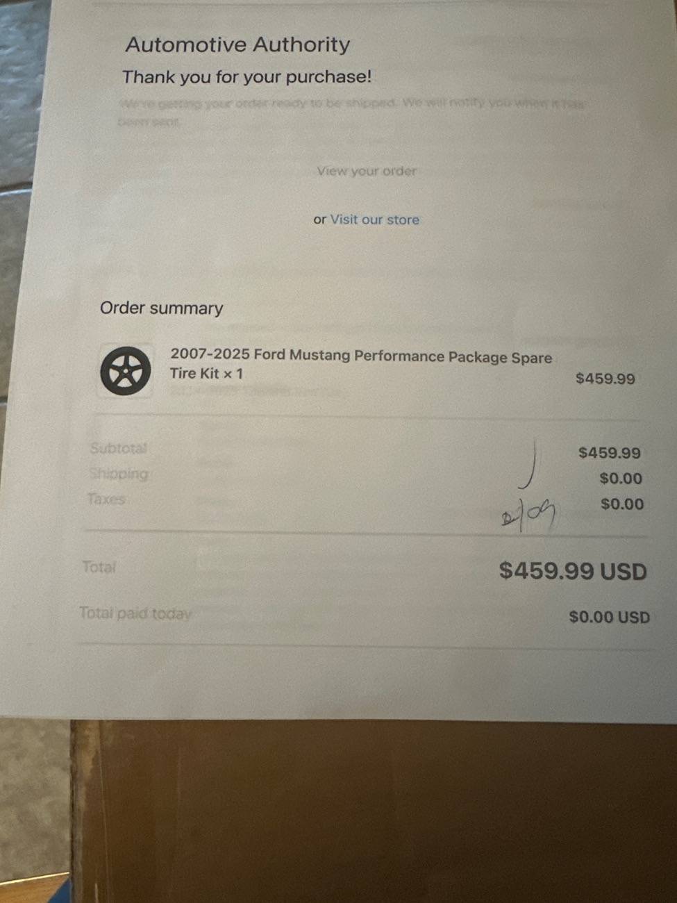 S650 Mustang No Spare Tire image