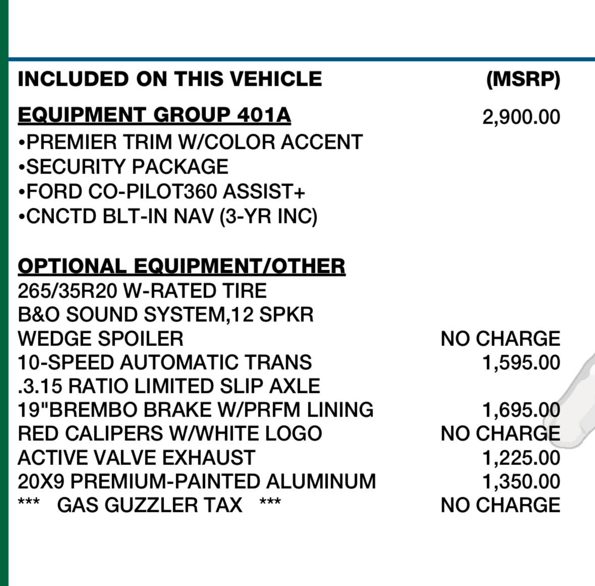 S650 Mustang GT Gas Guzzler Tax. Why some cars have it and some don't ? IMG_0507