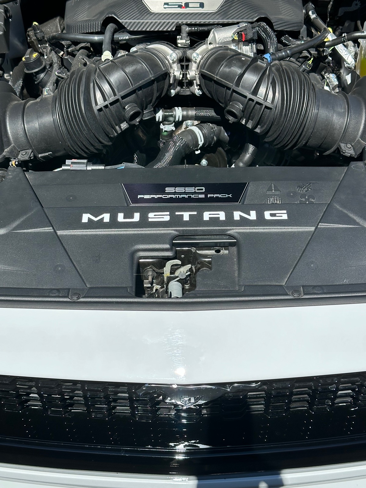 S650 Mustang Coyote 5.0 badge & under the hood plaques IMG_1083