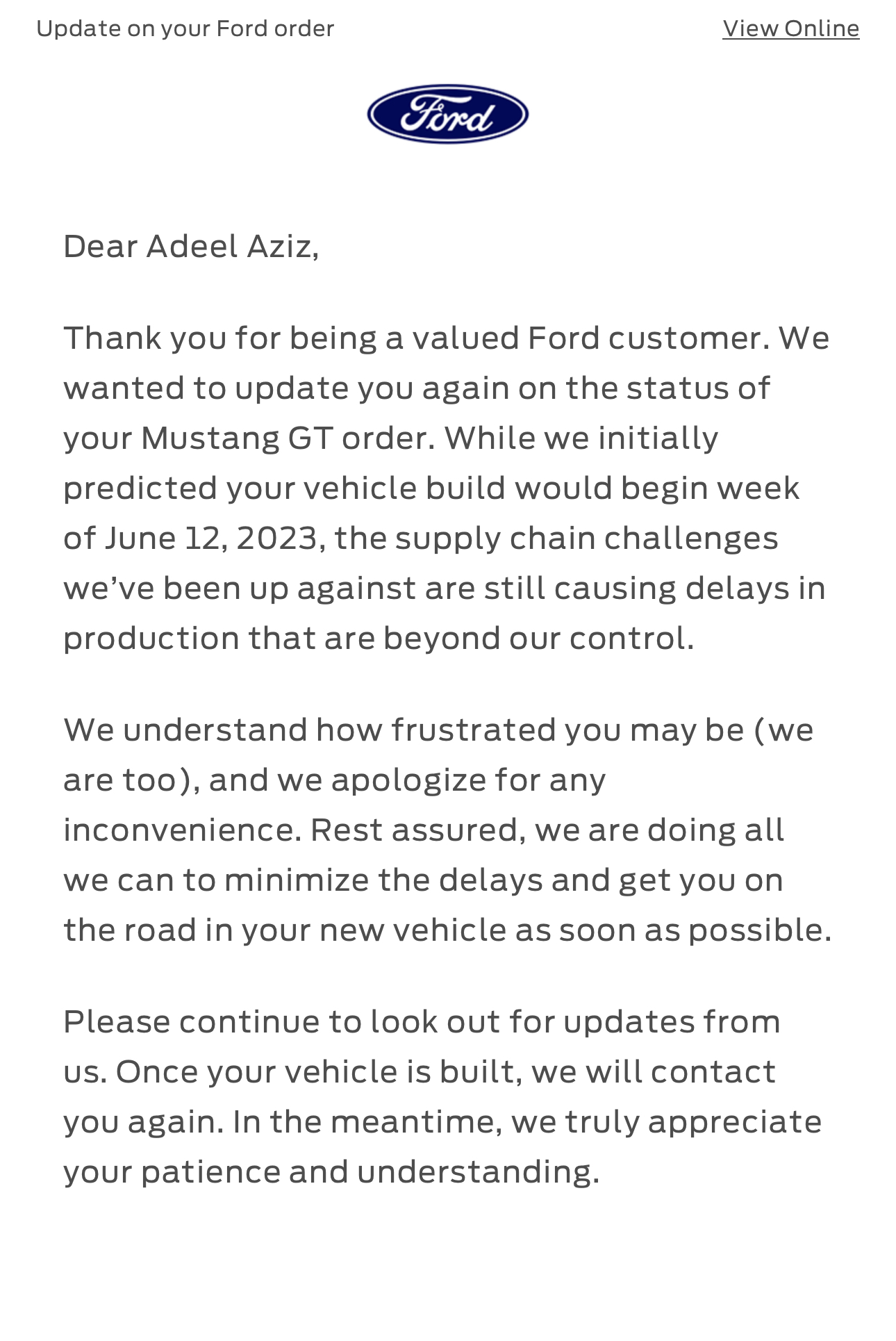 S650 Mustang Ford status update promise is more infuriating than comforting. IMG_1879