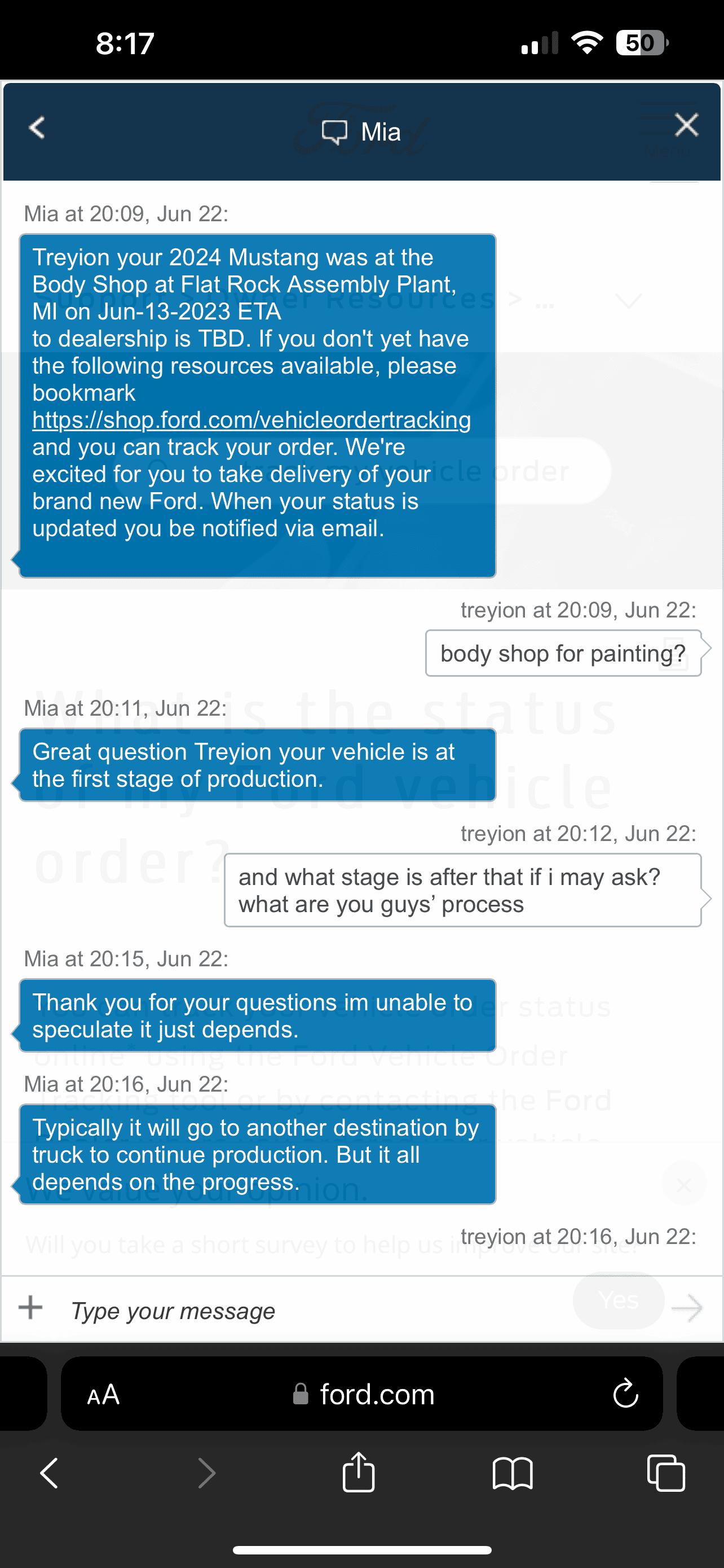 S650 Mustang Order tracking/vehicle assembly process IMG_5287