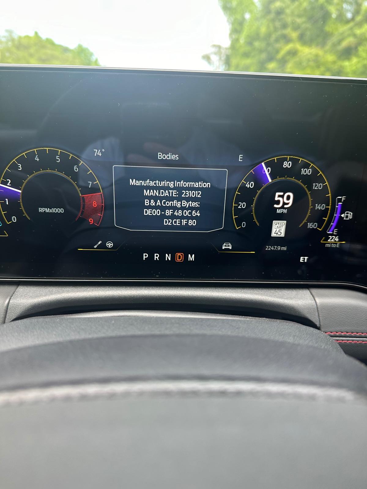 S650 Mustang Engineering Test Mode message IMG_5526