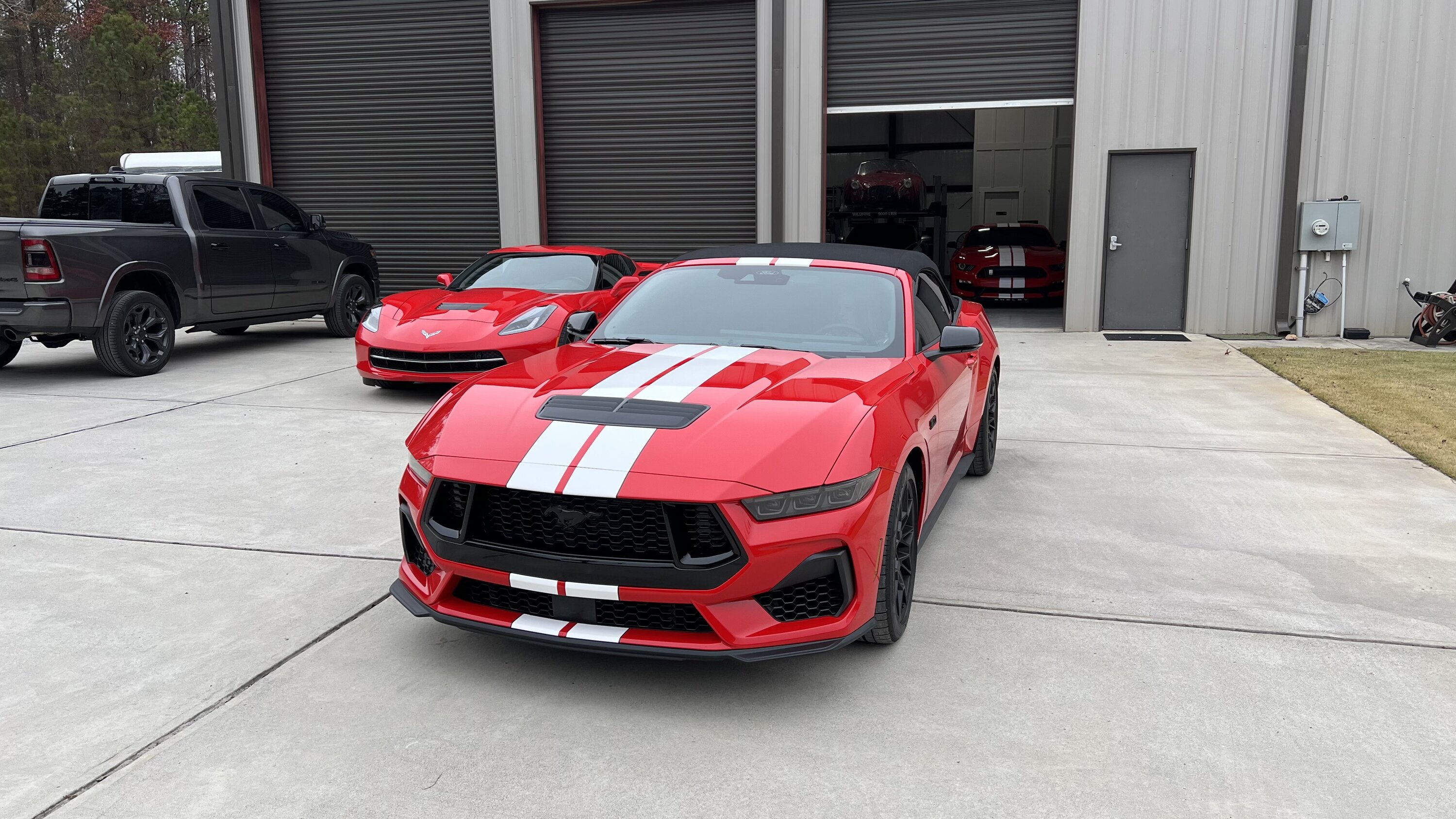 S650 Mustang S650 Red convertible with stripes next to GT350 IMG_9418
