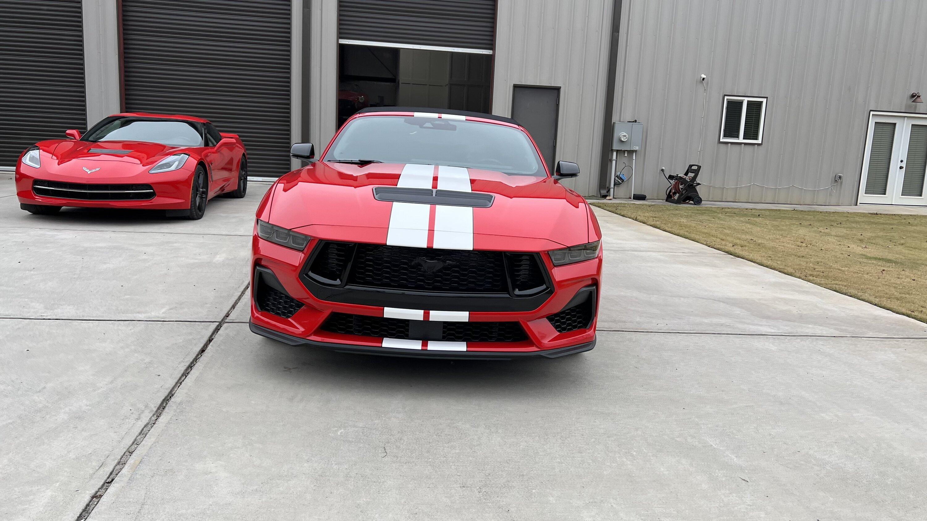 S650 Mustang S650 Red convertible with stripes next to GT350 IMG_9419