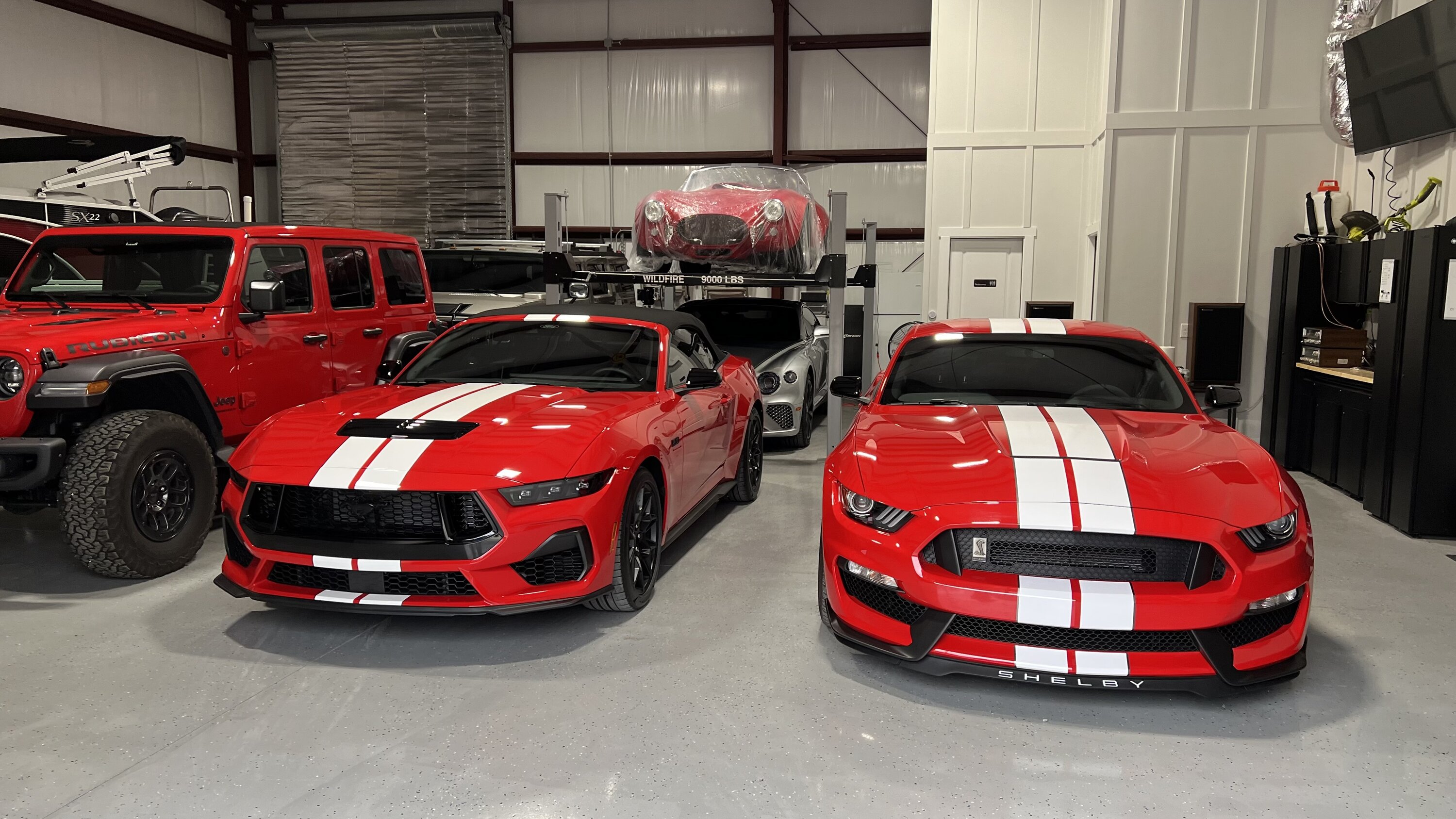 S650 Mustang S650 Red convertible with stripes next to GT350 IMG_9421