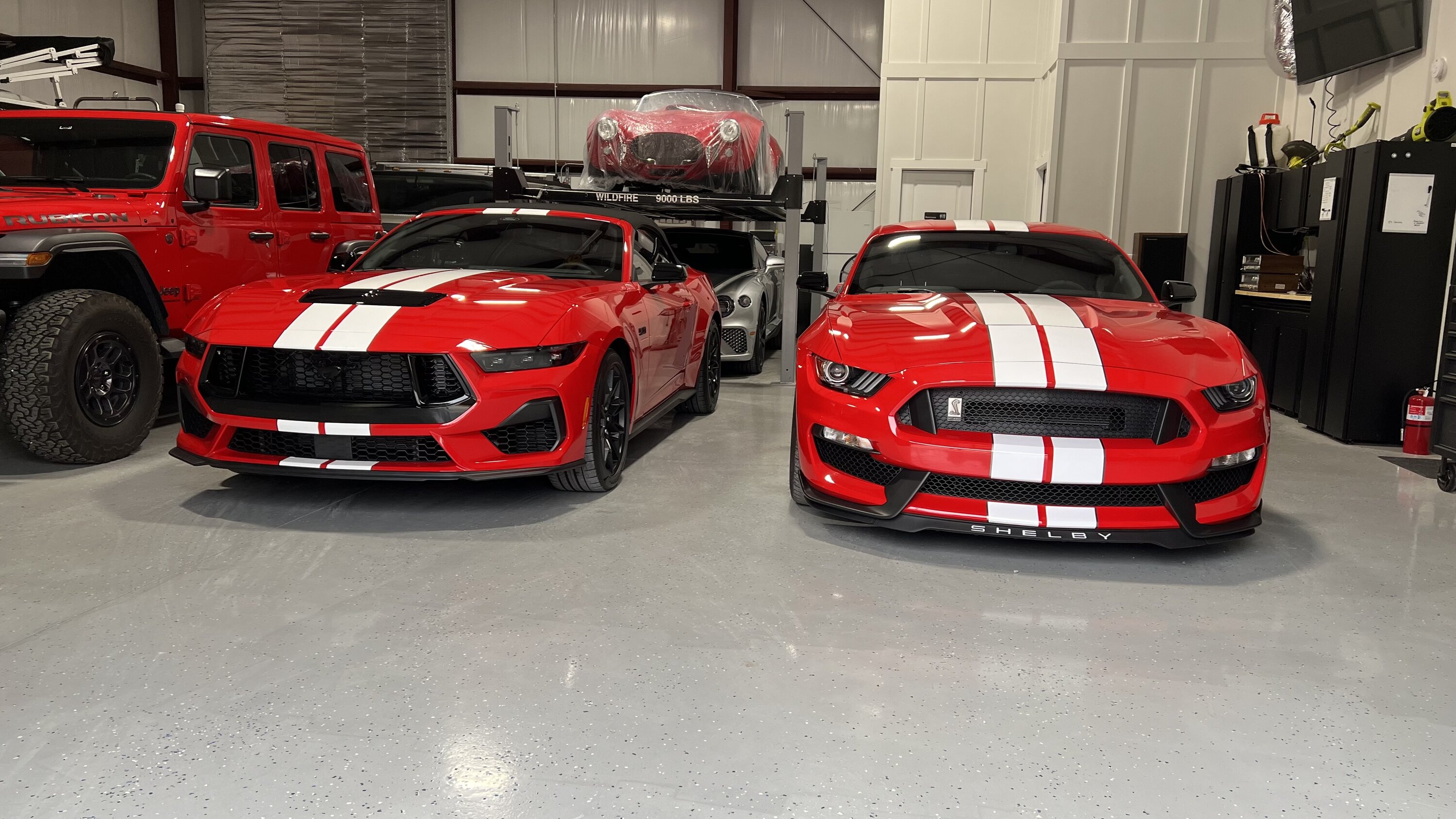 S650 Mustang S650 Red convertible with stripes next to GT350 IMG_9422