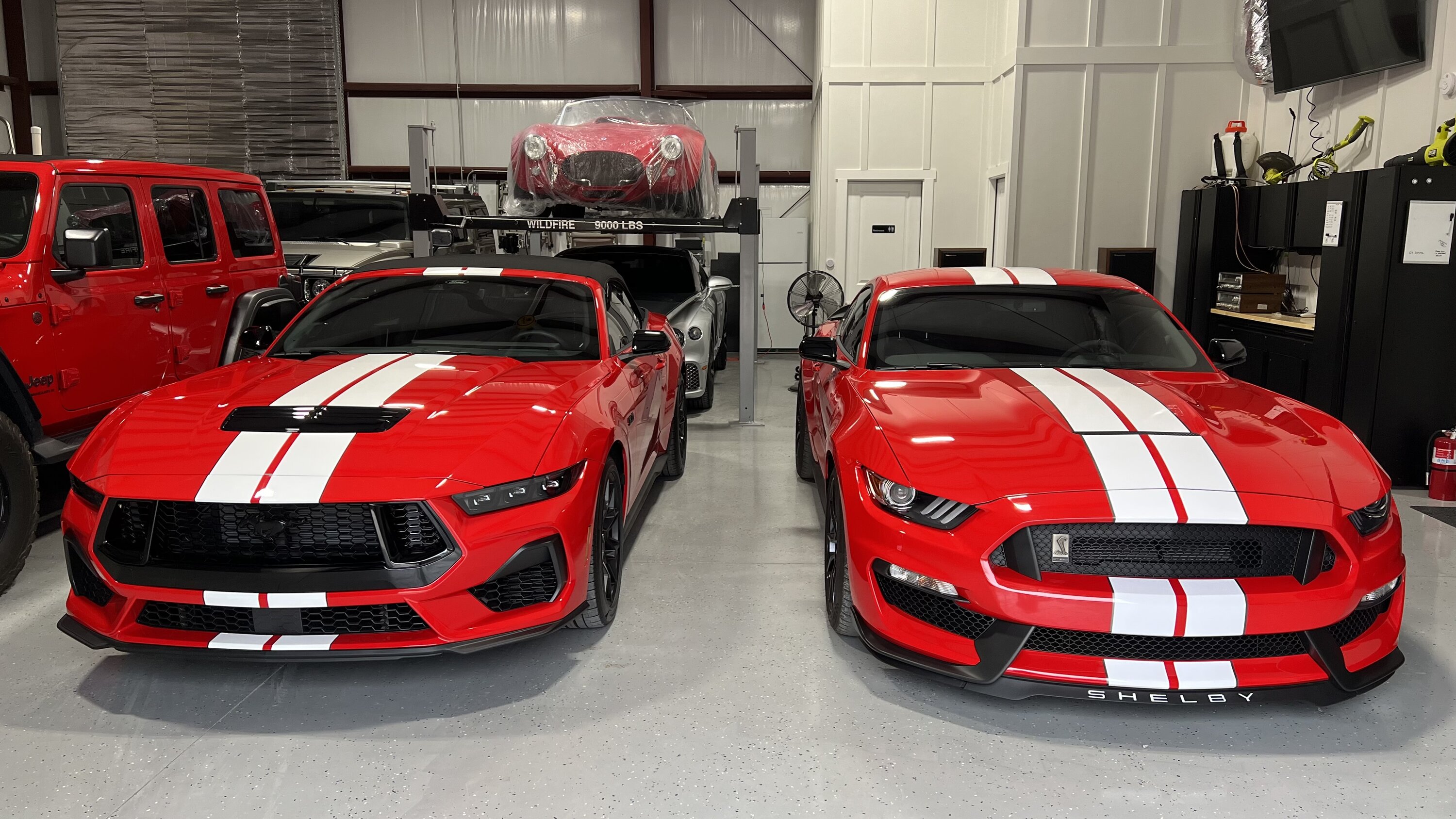 S650 Mustang S650 Red convertible with stripes next to GT350 IMG_9427