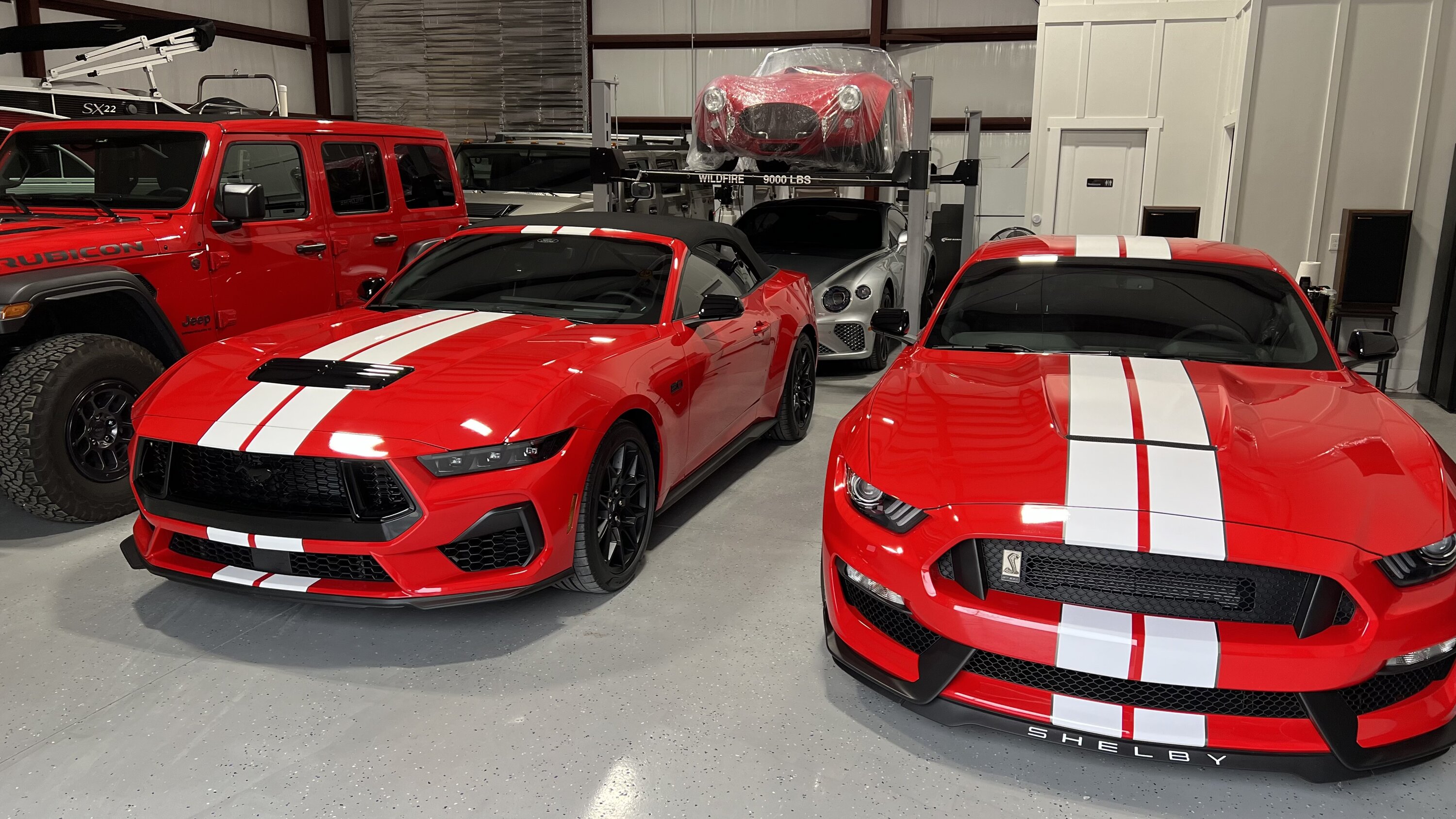 S650 Mustang S650 Red convertible with stripes next to GT350 IMG_9428