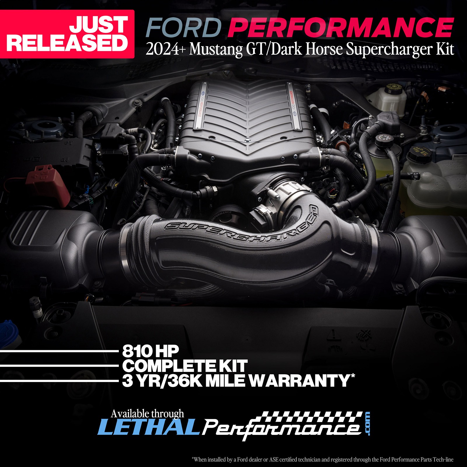 S650 Mustang Ford Performance Supercharger kit for 2024 5.0L Mustang GT and Dark Horse!!! M-6066-M8800_V1