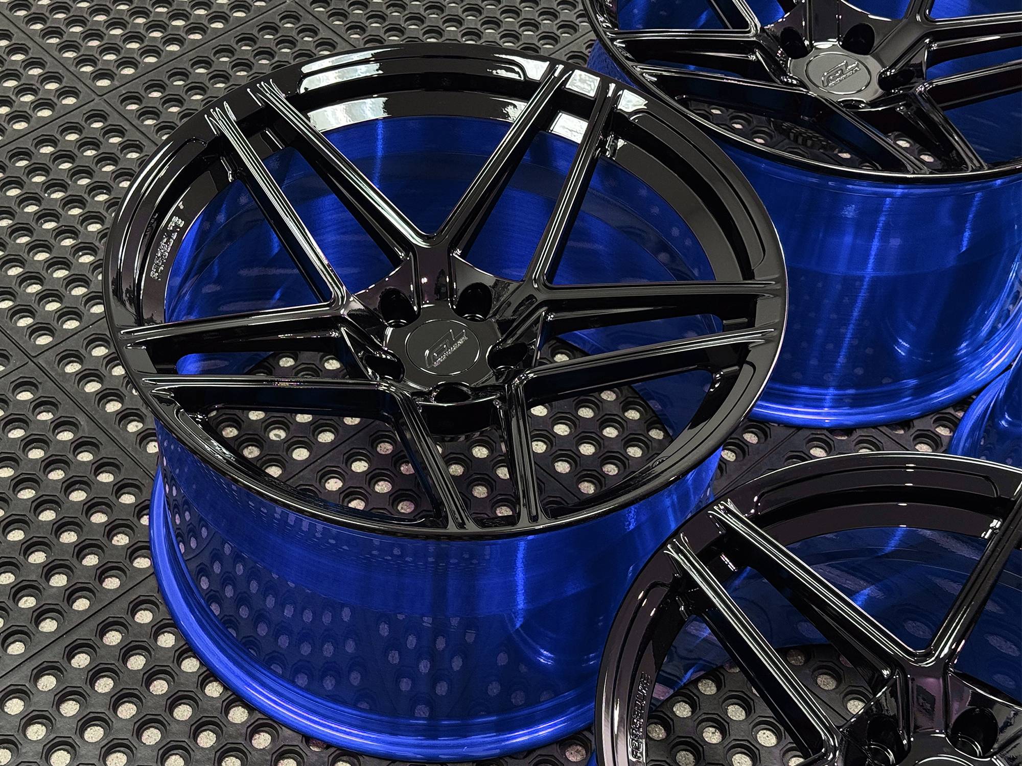 S650 Mustang 19" and 20" Forgedlite Wheels for your S650 Ford Mustang MC2-GLOSS-BLACK-BRUSHED-BLUE-2