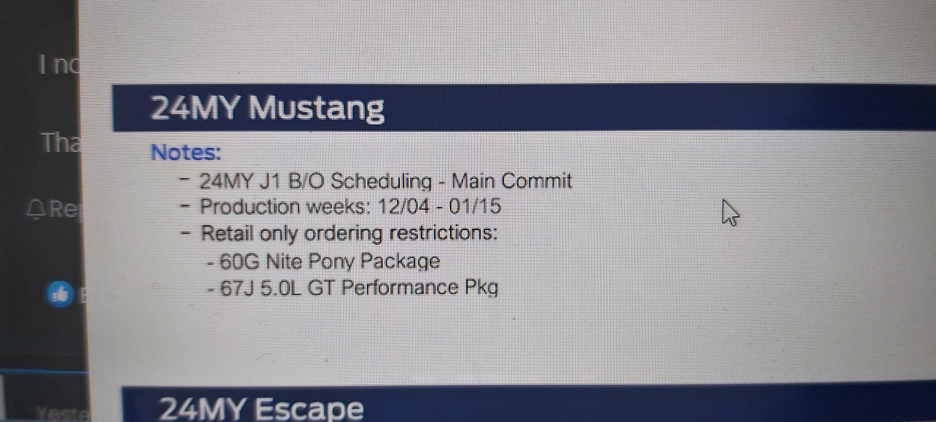S650 Mustang 2024 Mustang Job 1 Balance Out Scheduling This Week (10/26/23) for Production Weeks 12/4 - 1/15 Mustang Build