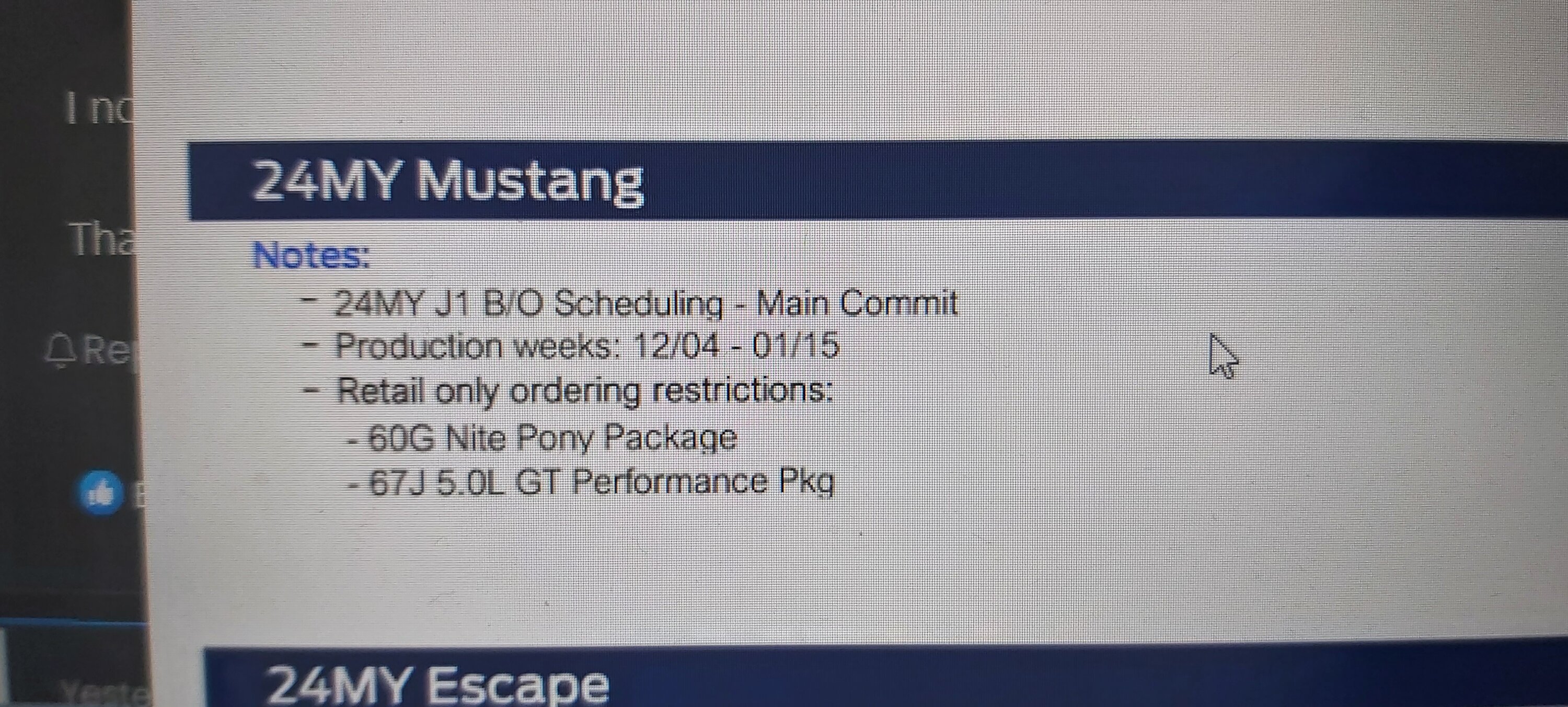 S650 Mustang 2024 Mustang Job 1 Balance Out Scheduling This Week (10/26/23) for Production Weeks 12/4 - 1/15 Mustang Build