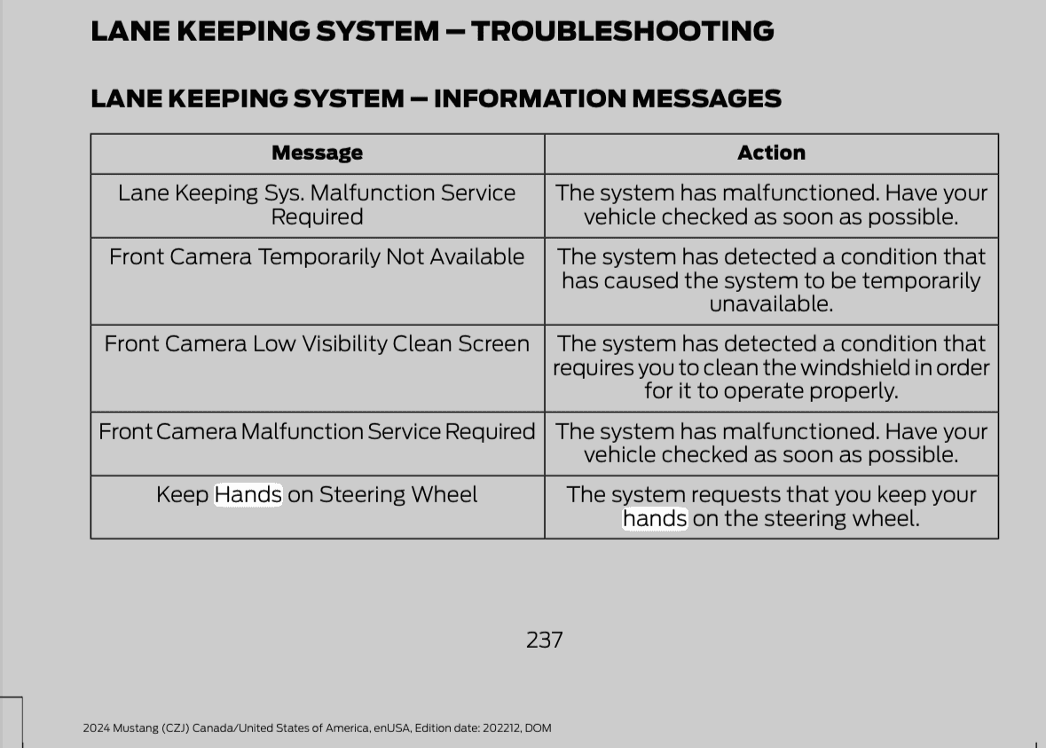 S650 Mustang S650 Mustang -Keep hands on steering wheel message Open 2024_Ford_Mustang_Owners_Manual_version_1_om_EN-US