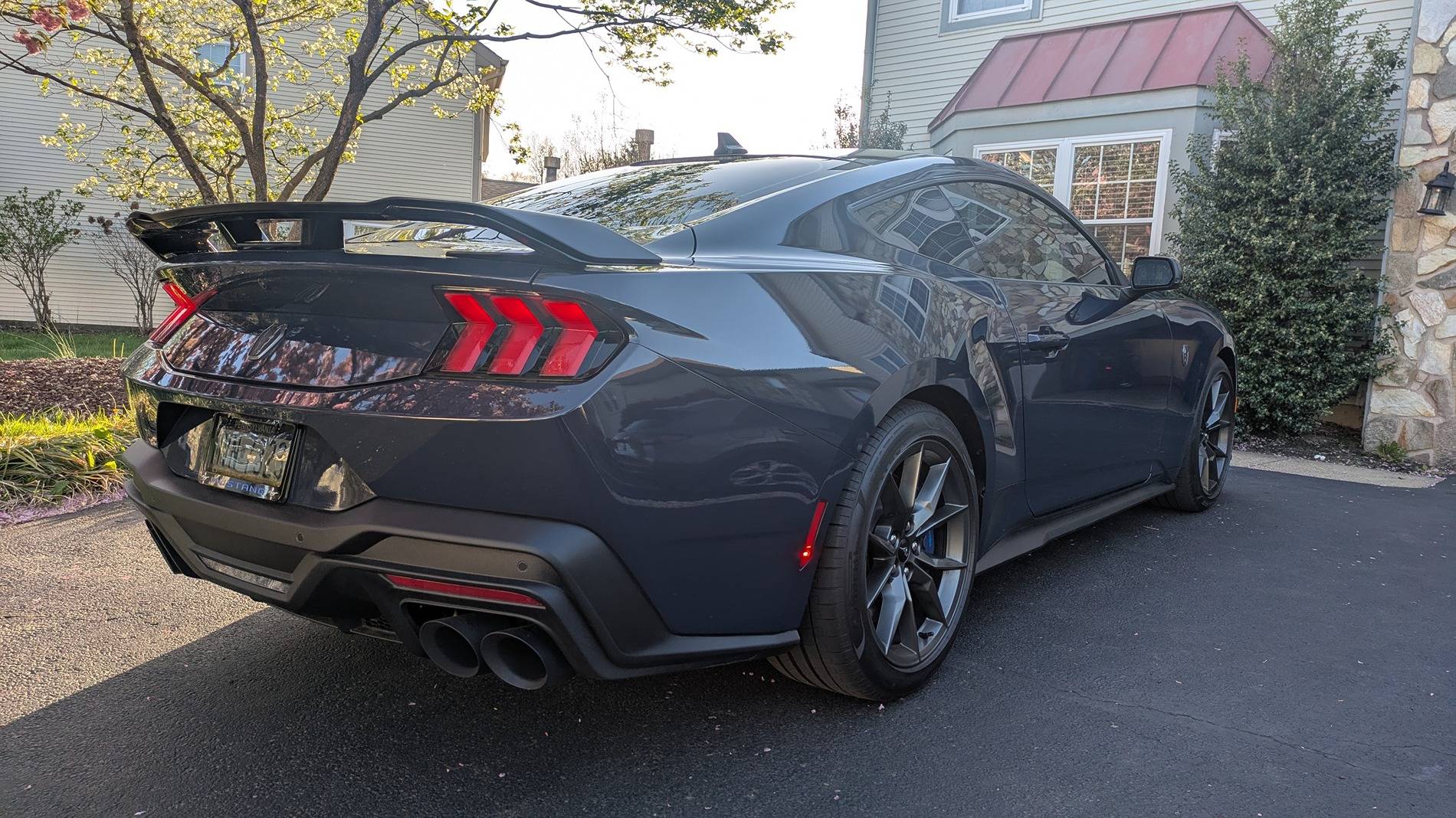 S650 Mustang Dark Horse with Steeda H pipe and Vibrant 12 inch Resonators PXL_20250427_224248627