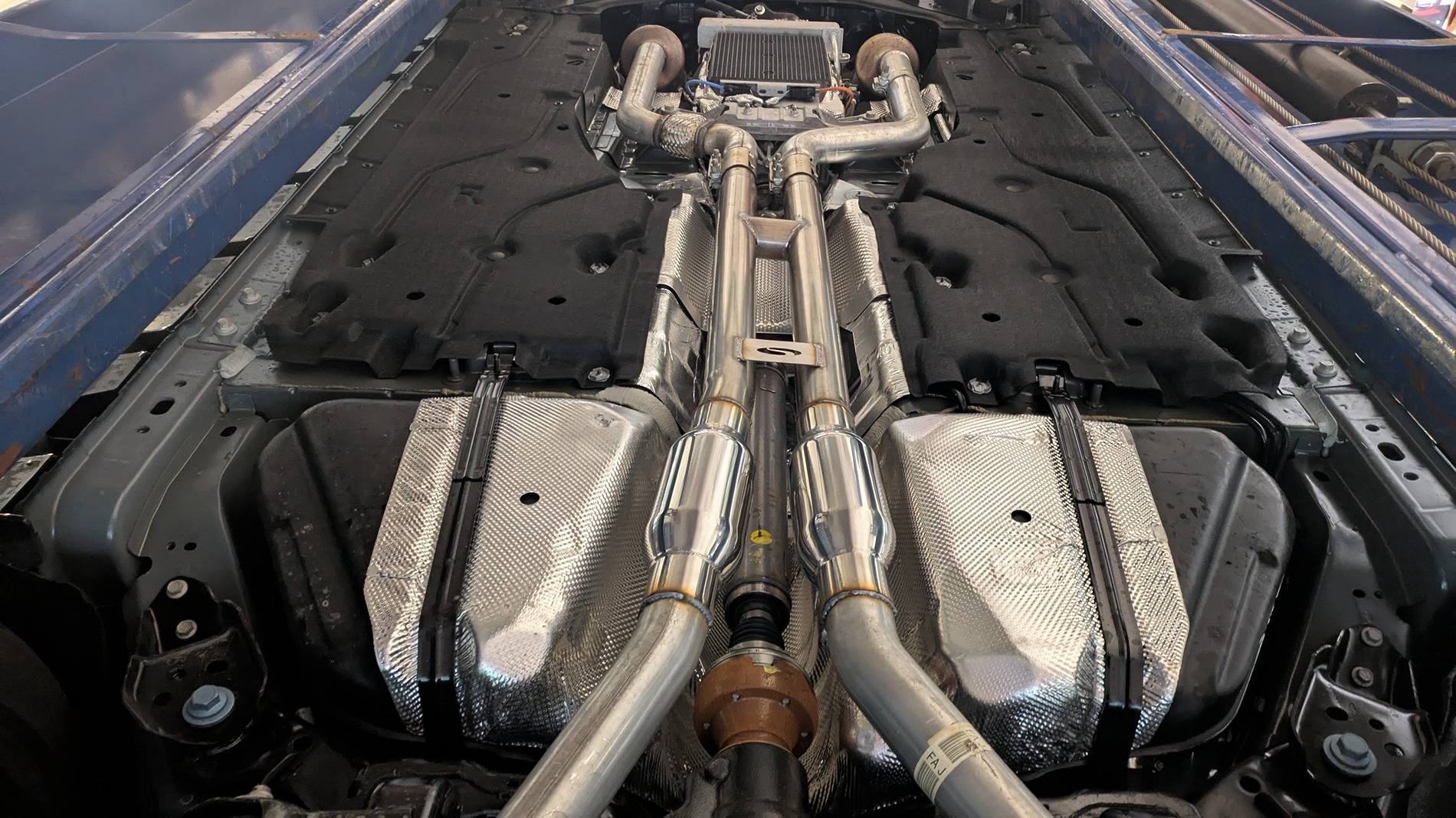 S650 Mustang Dark Horse with Steeda H pipe and Vibrant 12 inch Resonators PXL_20250515_120838181
