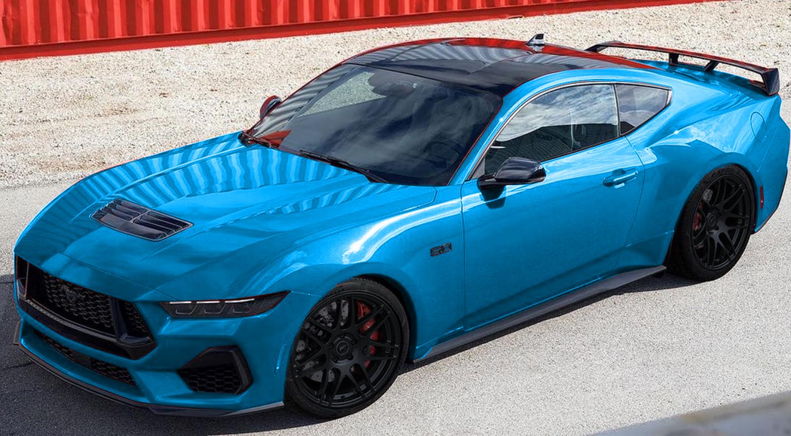 S650 Mustang 2024 Mustang EcoBoost Convertible Spied in Vapor Blue w/Blue Brembos S650 Forgestar Wheels Grabber Blue