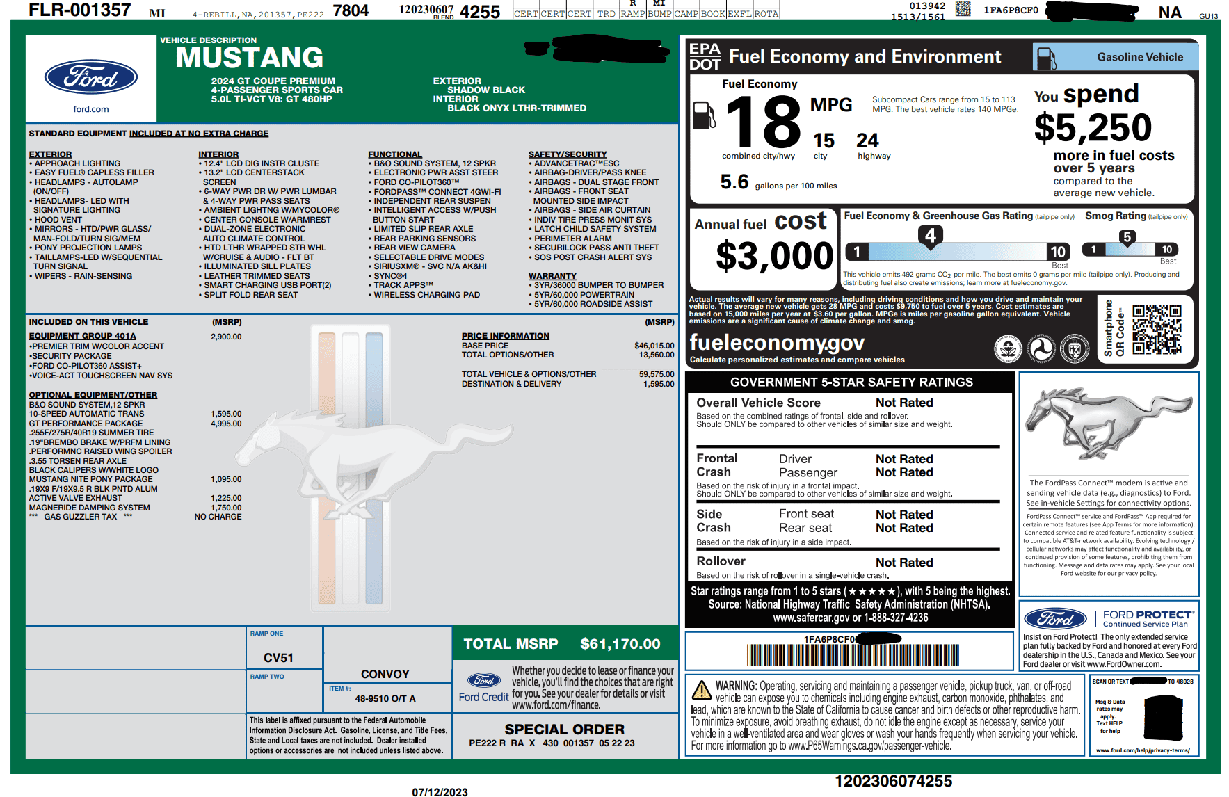 S650 Mustang WINDOW STICKERS Screenshot 2023-07-12 174653