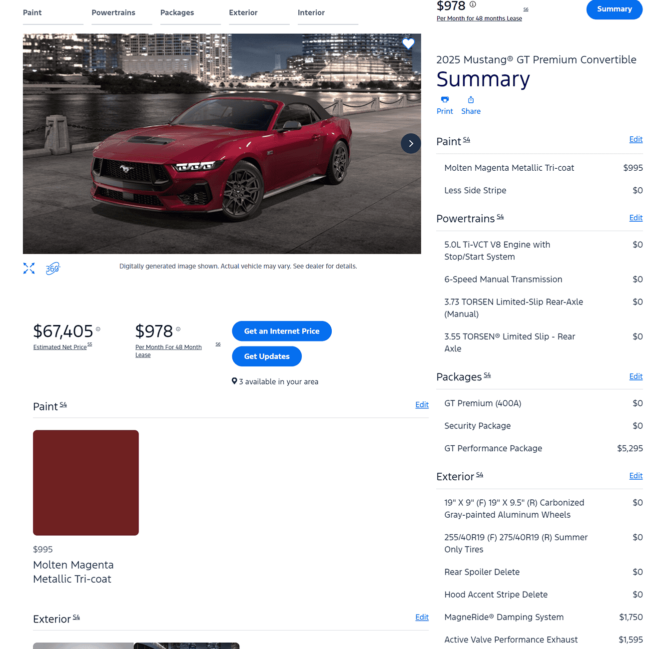 S650 Mustang 2025 Mustang Build & Price Online Configurator Now Live Screenshot