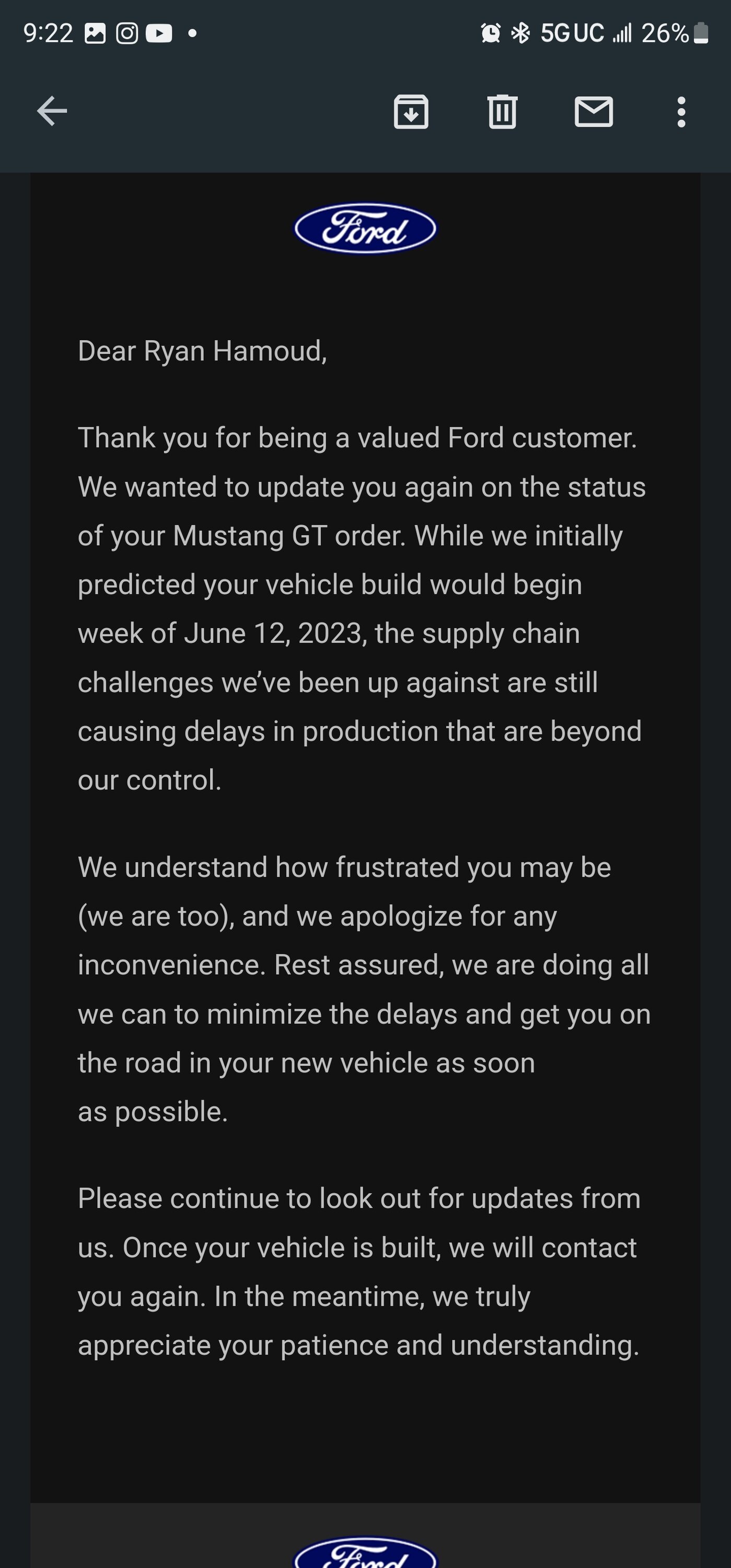 S650 Mustang Ford status update promise is more infuriating than comforting. Screenshot_20230807_212213_Gmail